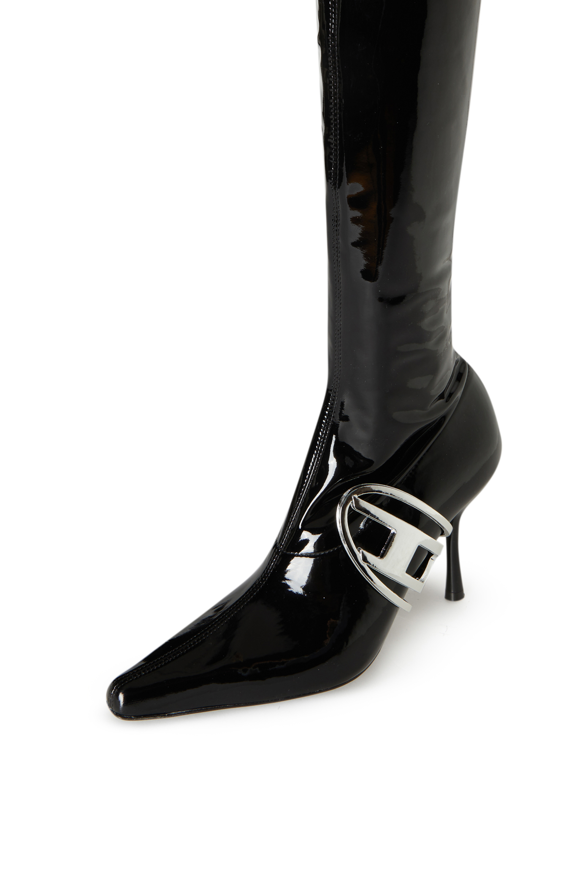 D-ECLIPSE TBT Woman: Patent thigh-high boots with oval