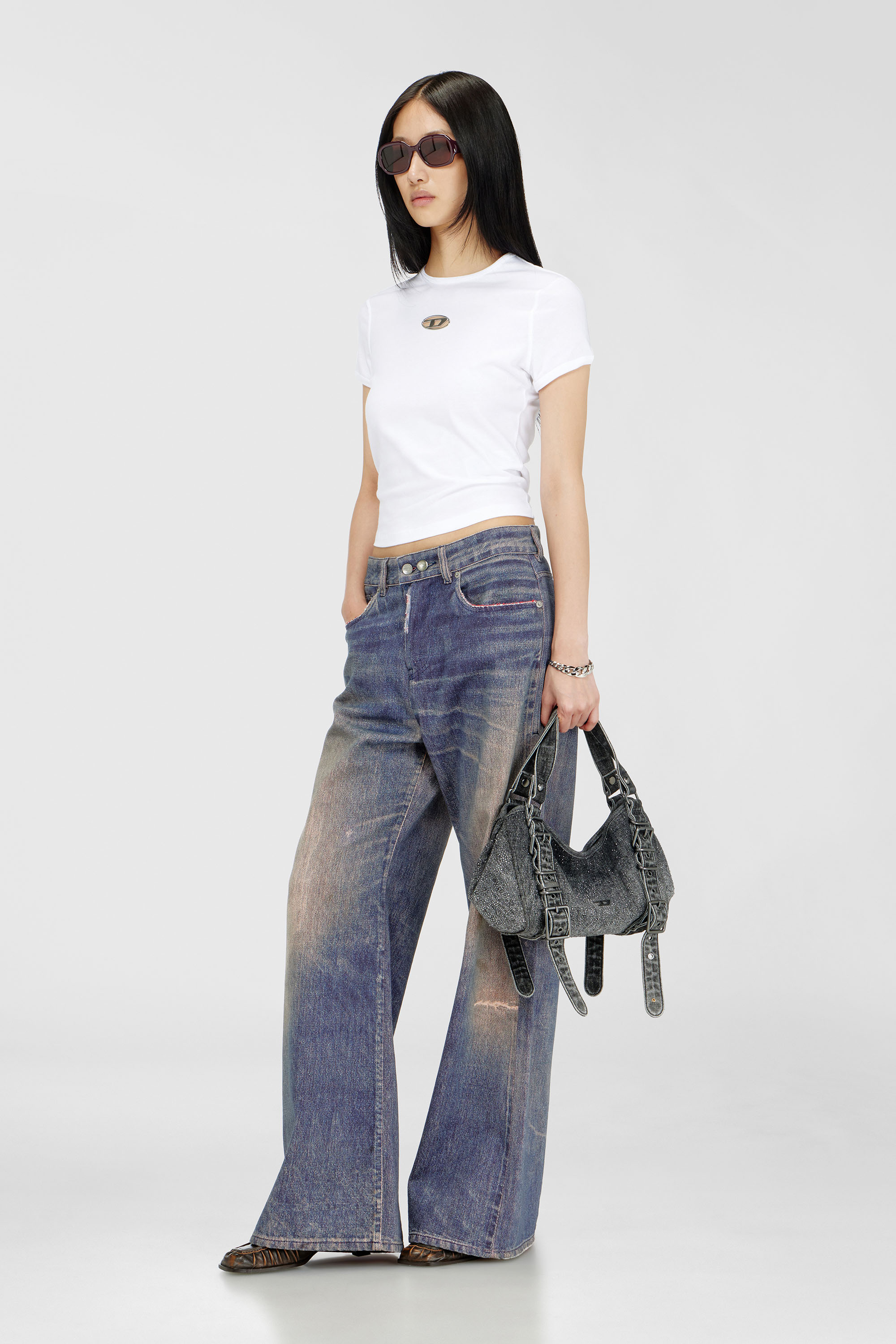 Diesel - T-UNCUTIE-LONG-OD-Q1, Woman's Slim fit T-shirt with cut-out Oval D in White - 2