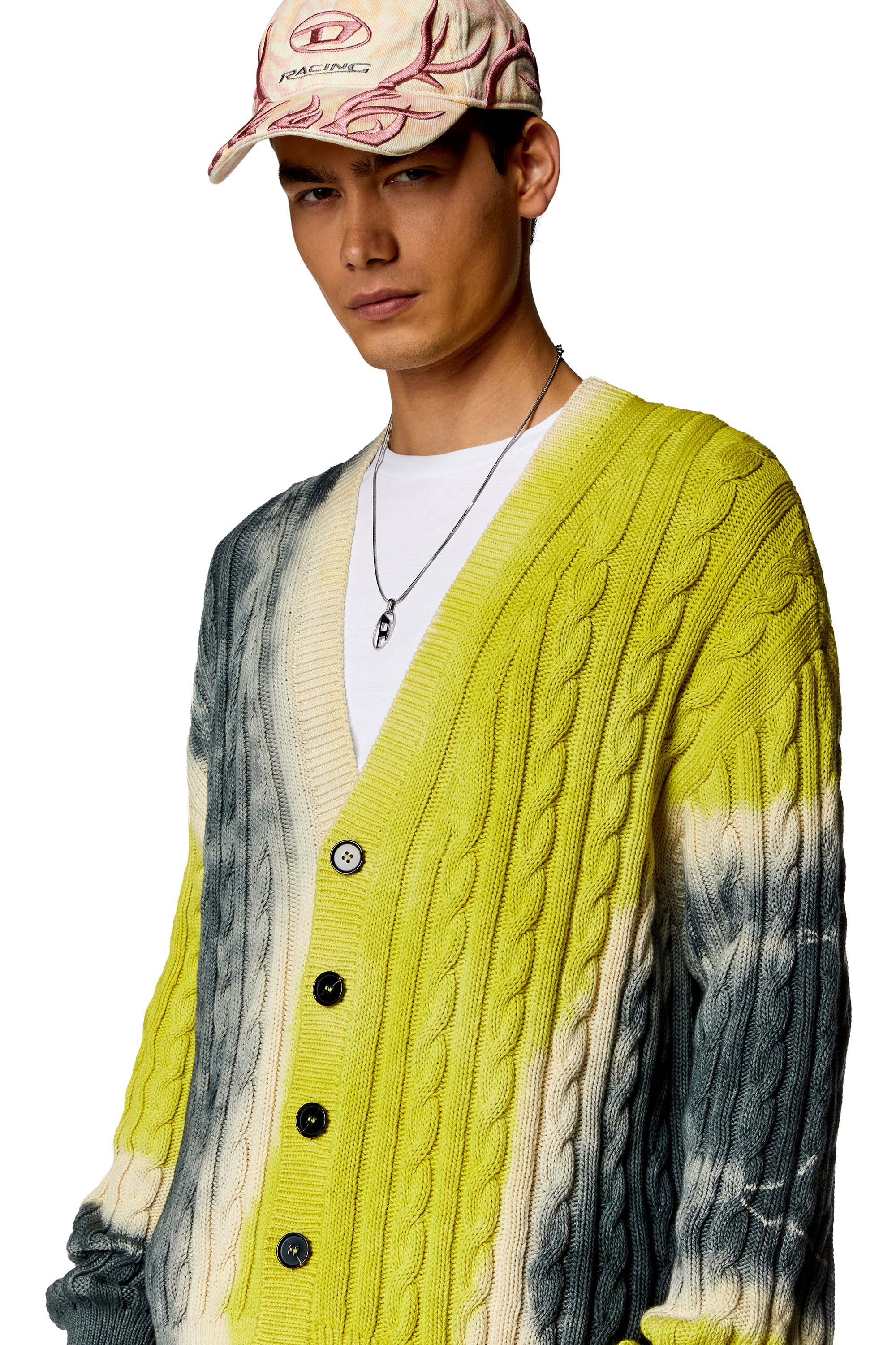 Diesel - K-JONNY, Man's Tie-dye cardigan in cable-knit cotton in Blue/Green - 5