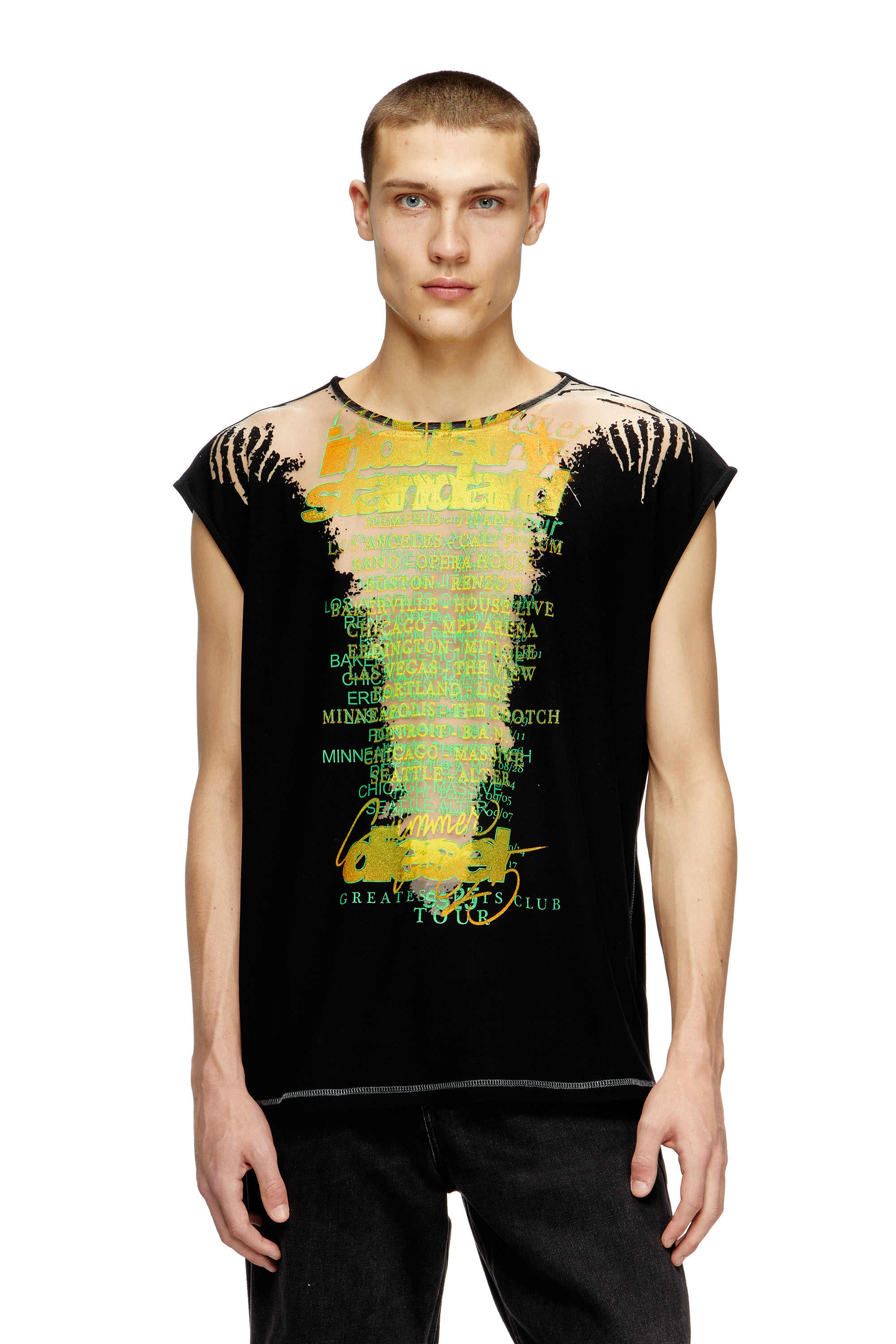 Diesel - T-ISAK-A, T-shirt sans manches avec imprimé paroles Mixte in Noir - 1