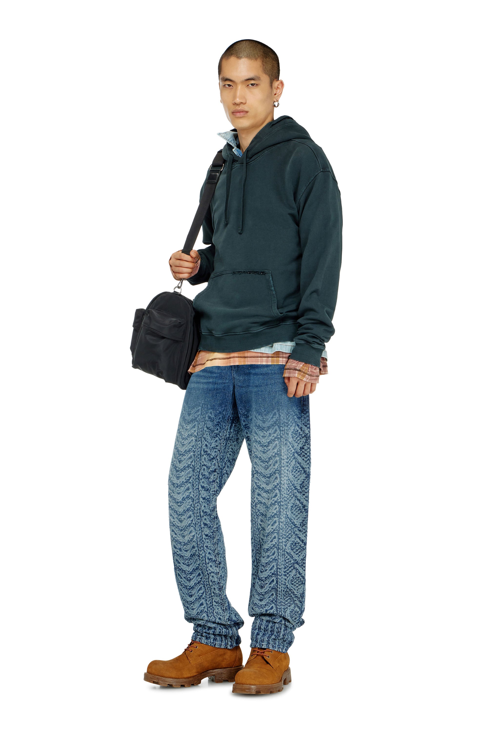 Diesel - S-NORM-HOOD-CRYSTALS, Male's Hoodie with rips and crystal details in Dark Green - 2