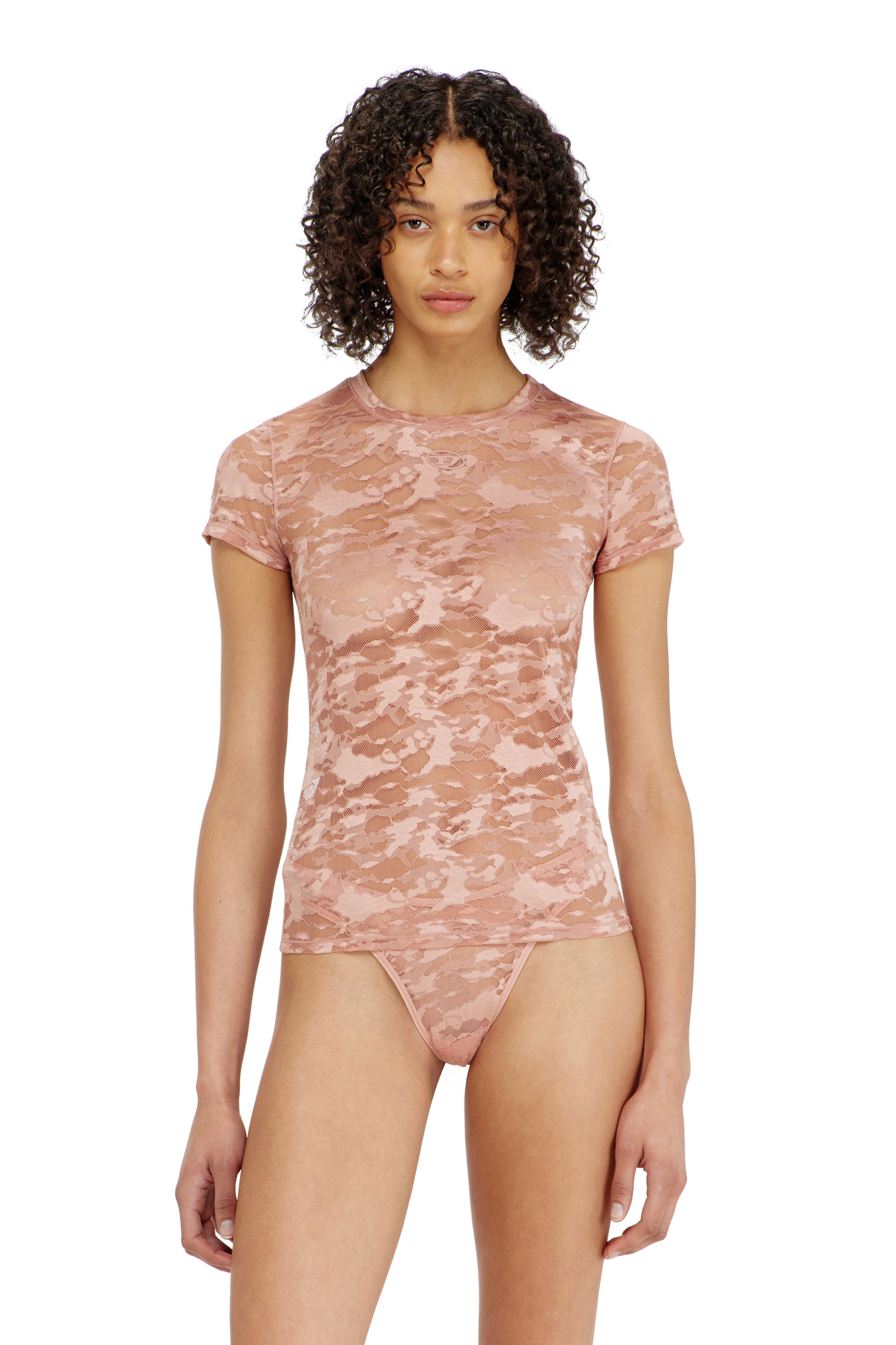 Diesel - KASIA-UTLT, Woman's Camo lace T-shirt in Nude - 1