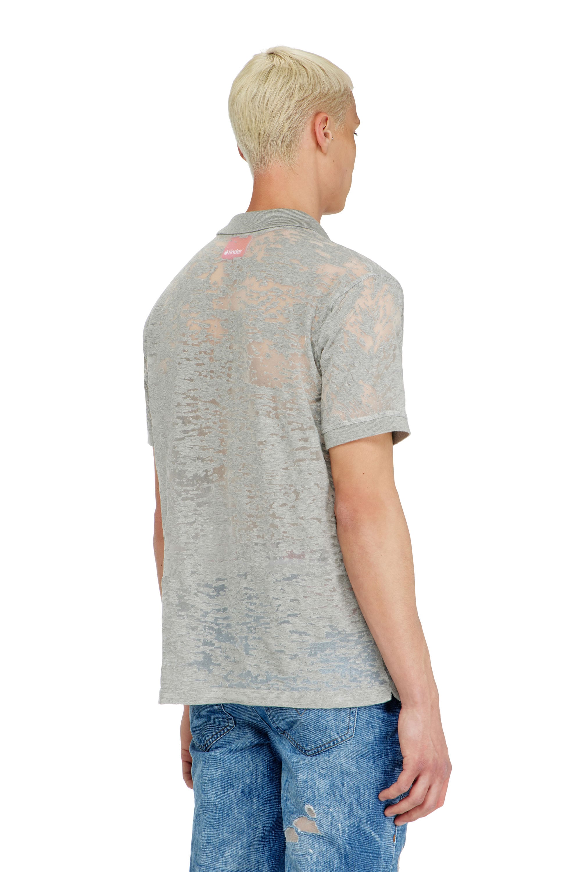 Diesel - PR-T-REJUST, Man's Polo shirt in all-over devor&eacute; jersey in Light Grey - 3