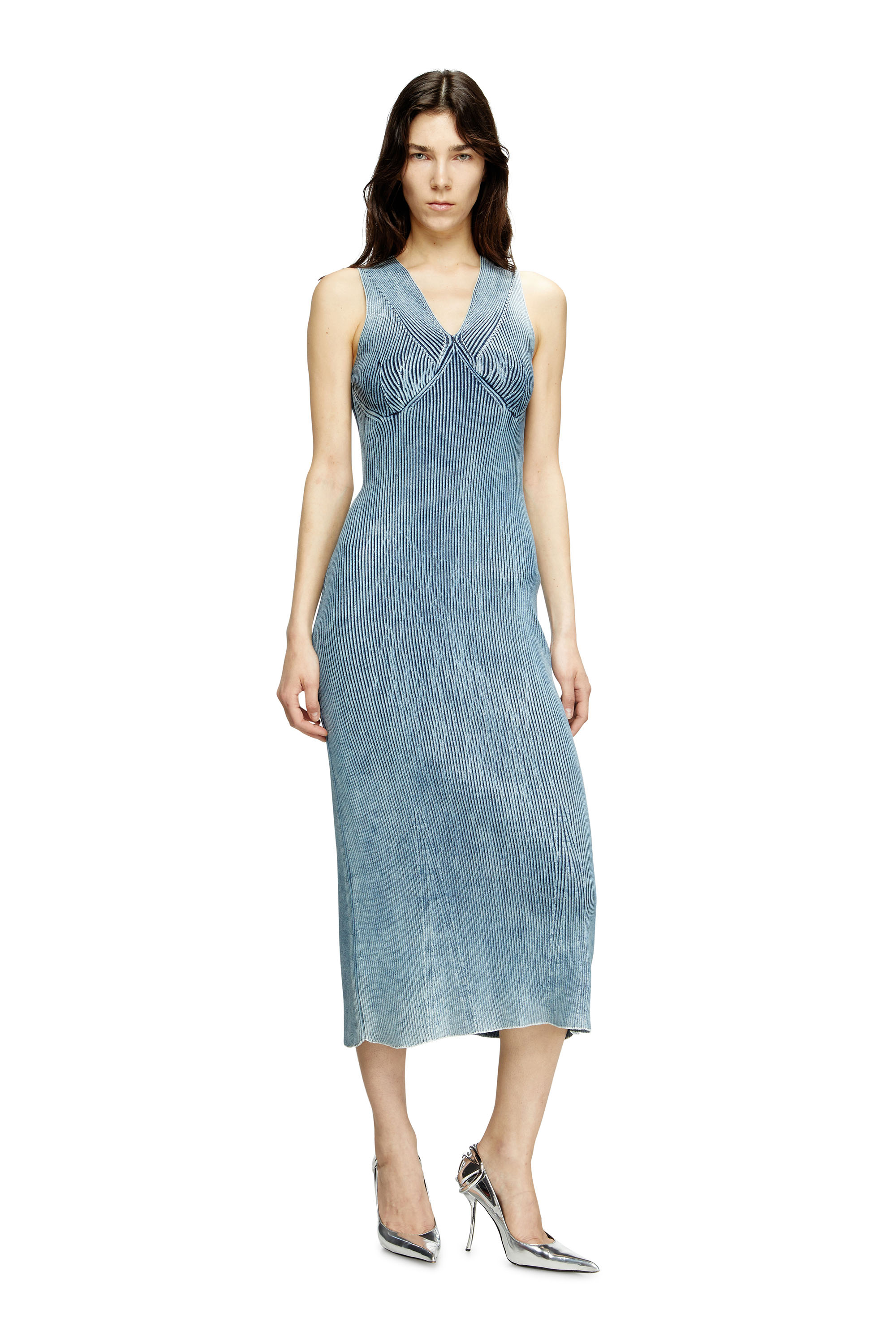 Diesel - M-MILONG, Robe midi en fil de denim à effet brillant Femme in Bleu - 3