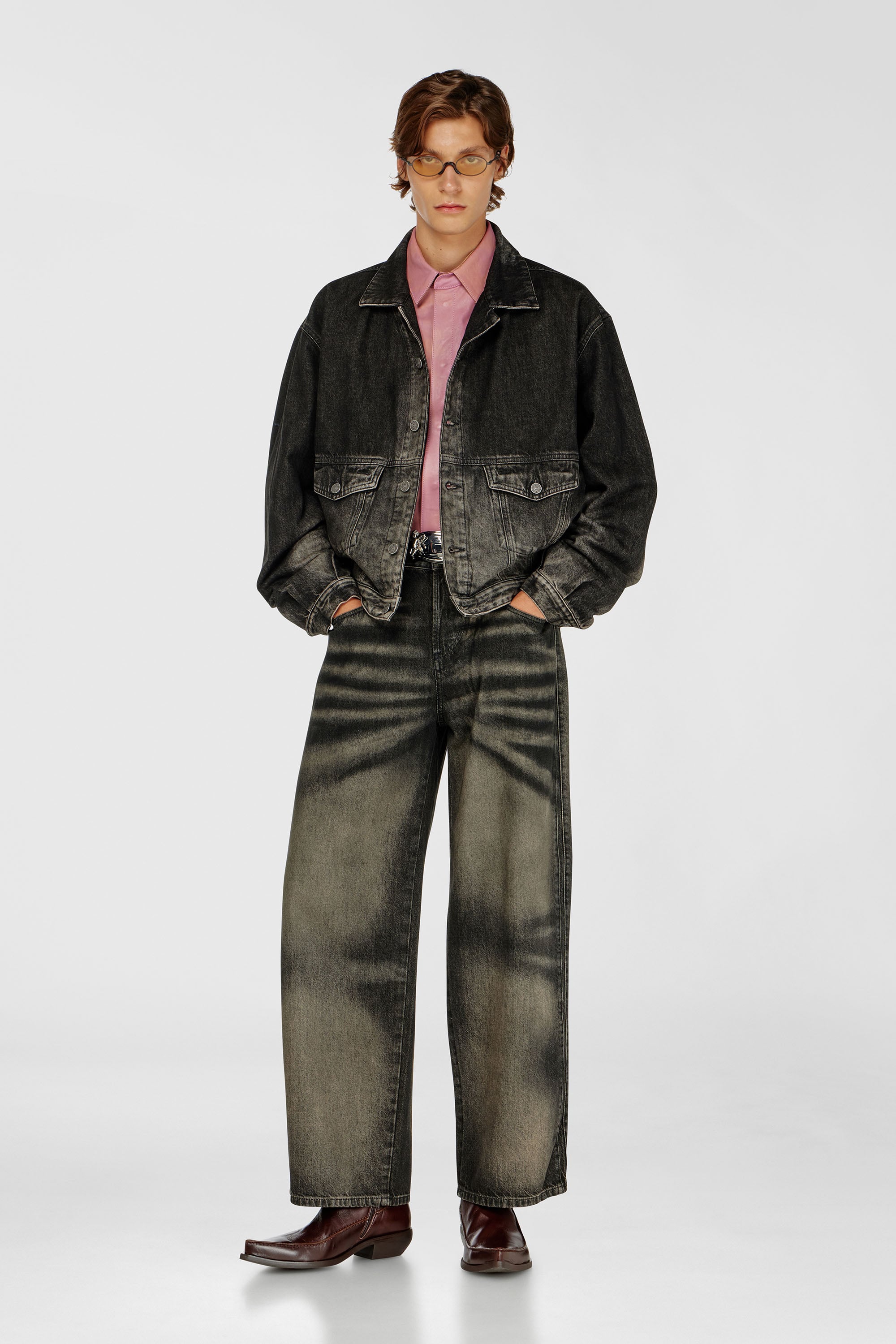Diesel - D-MORGHI-FSJ, Male's Trucker jacket in dirty-effect denim in Black/Dark Grey - 2