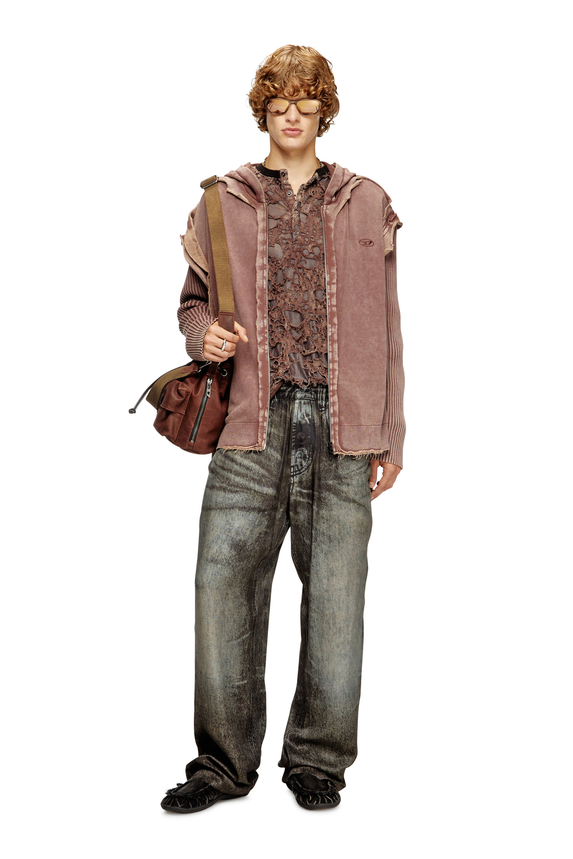Diesel - K-PELTO, Sweat-shirt à capuche zippé avec effet destroy Homme in Marron - 4