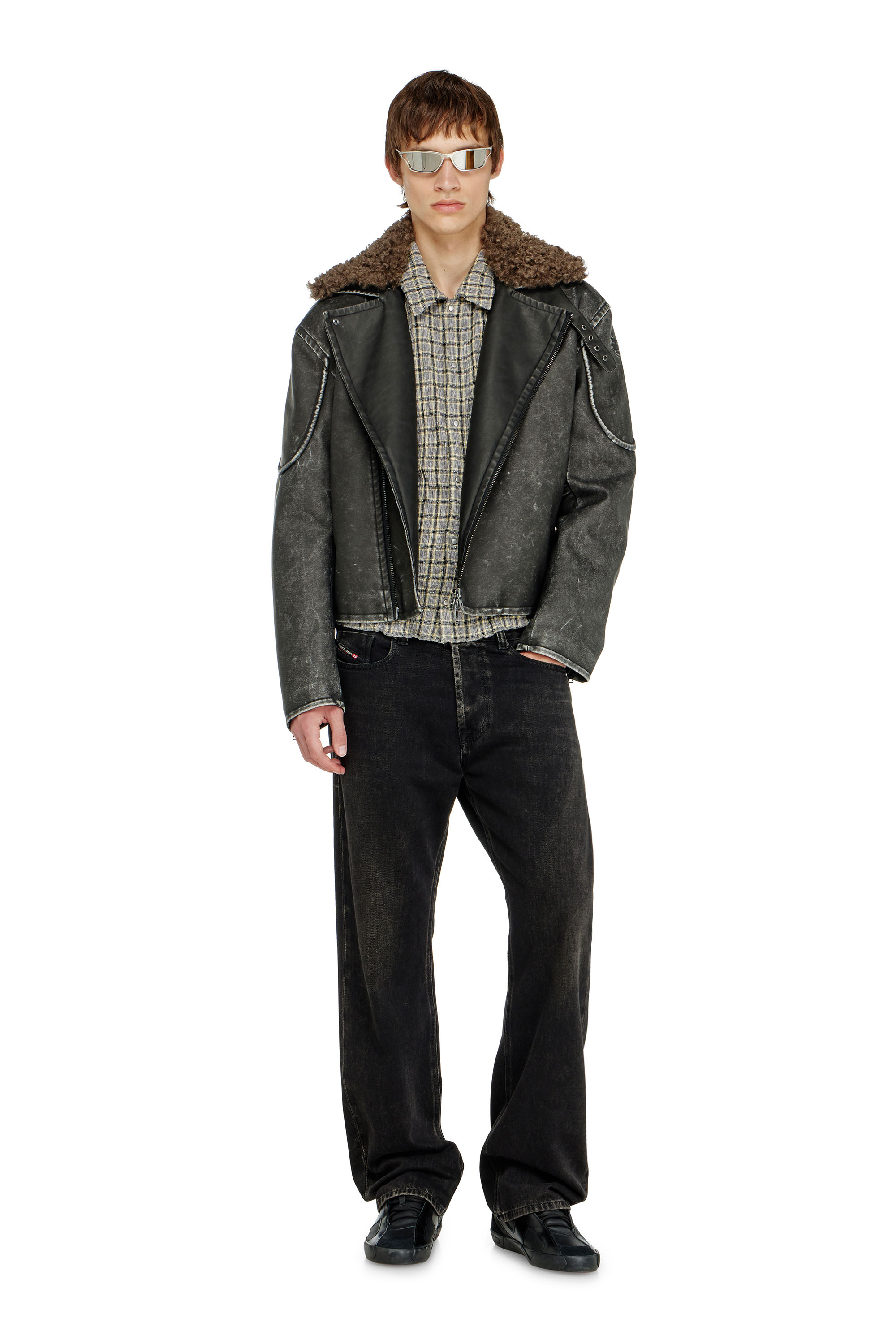 Diesel - W-ALEX, Chaqueta biker con cuello desmontable Hombre in Gris - 1
