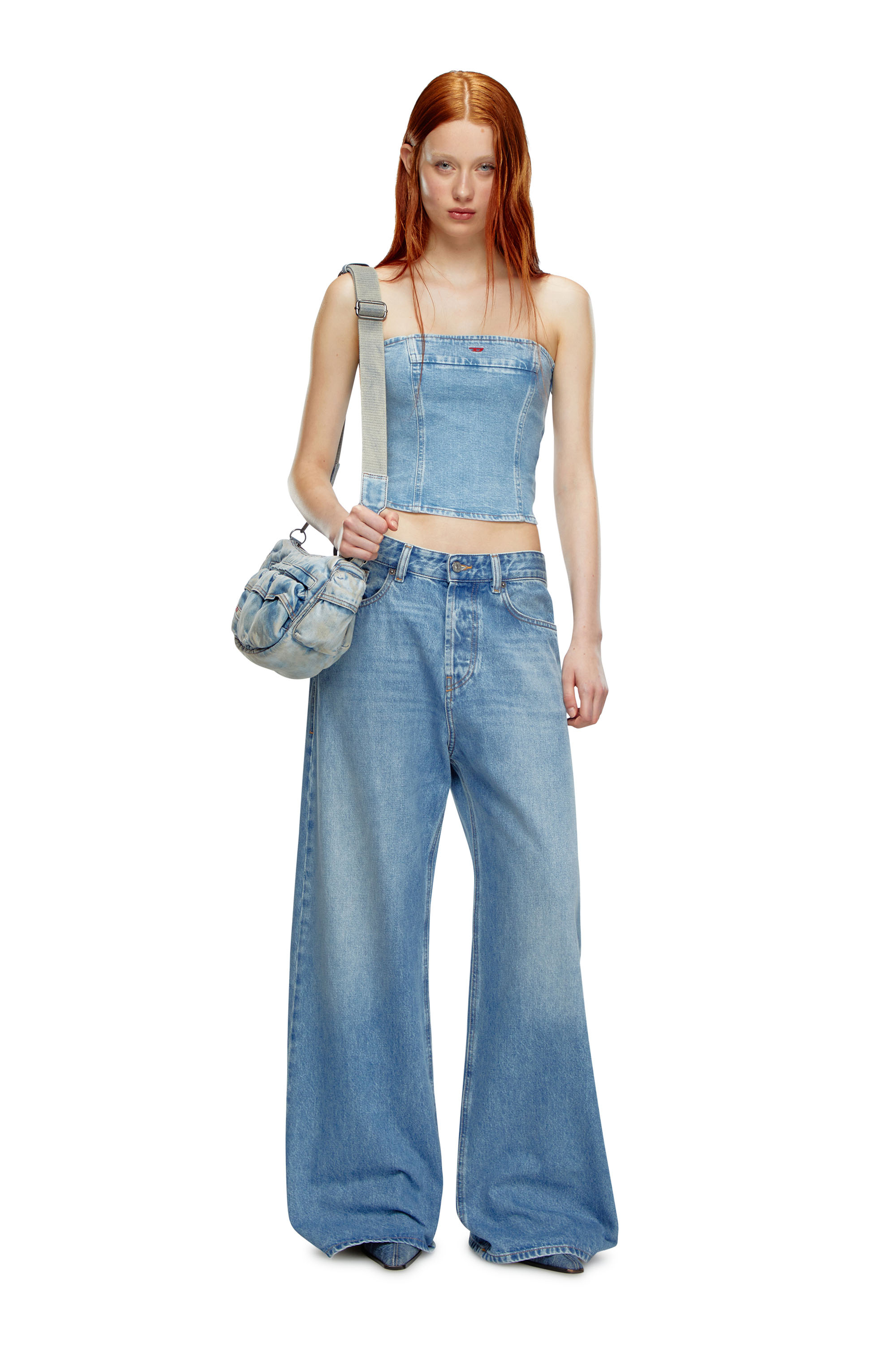 Diesel - DE-VILLE, Female's Tube top in stretch denim in Light Blue - 1