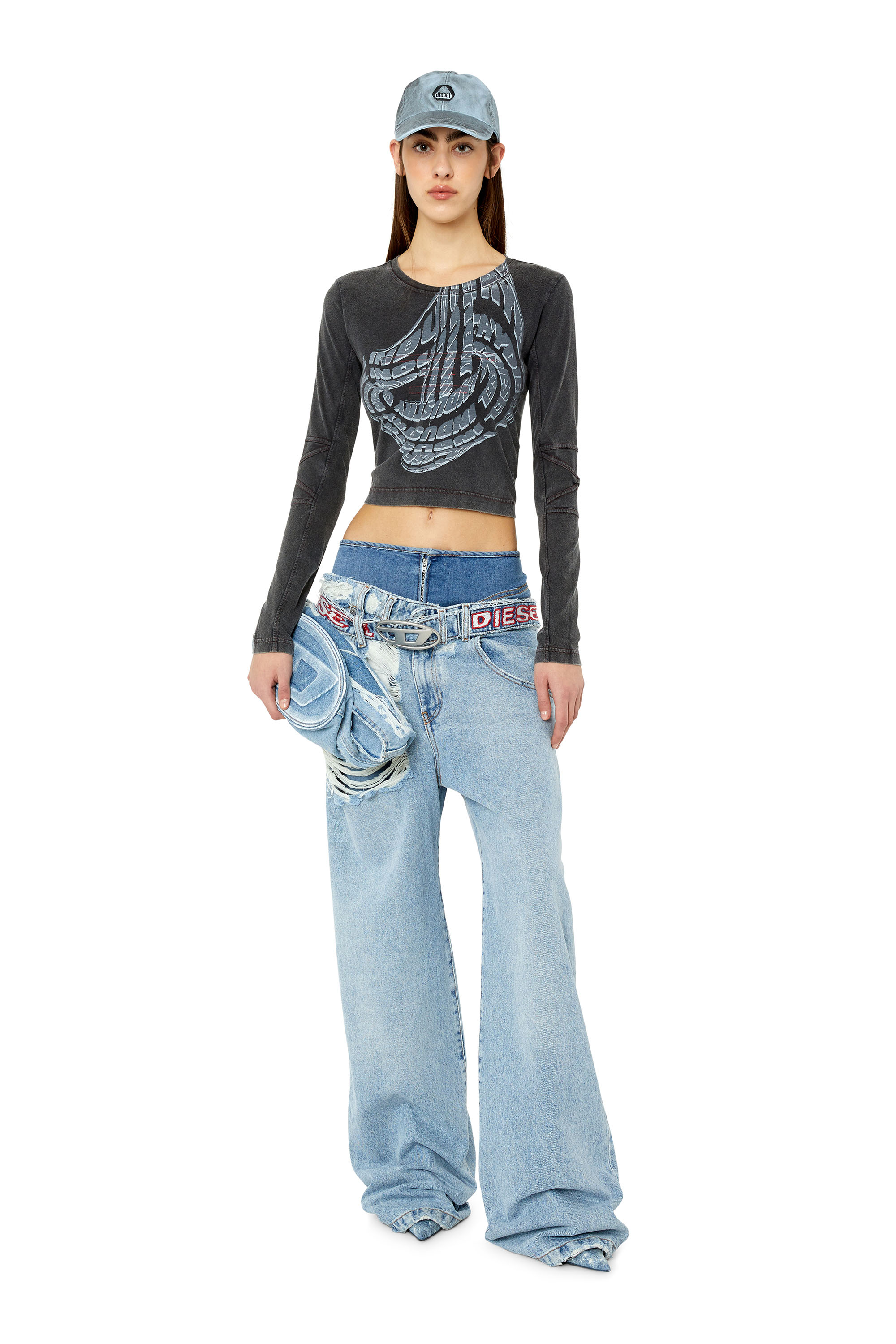 Diesel - T-BALDART, Camiseta de manga larga lavada al &aacute;cido Mujer in Negro - 1