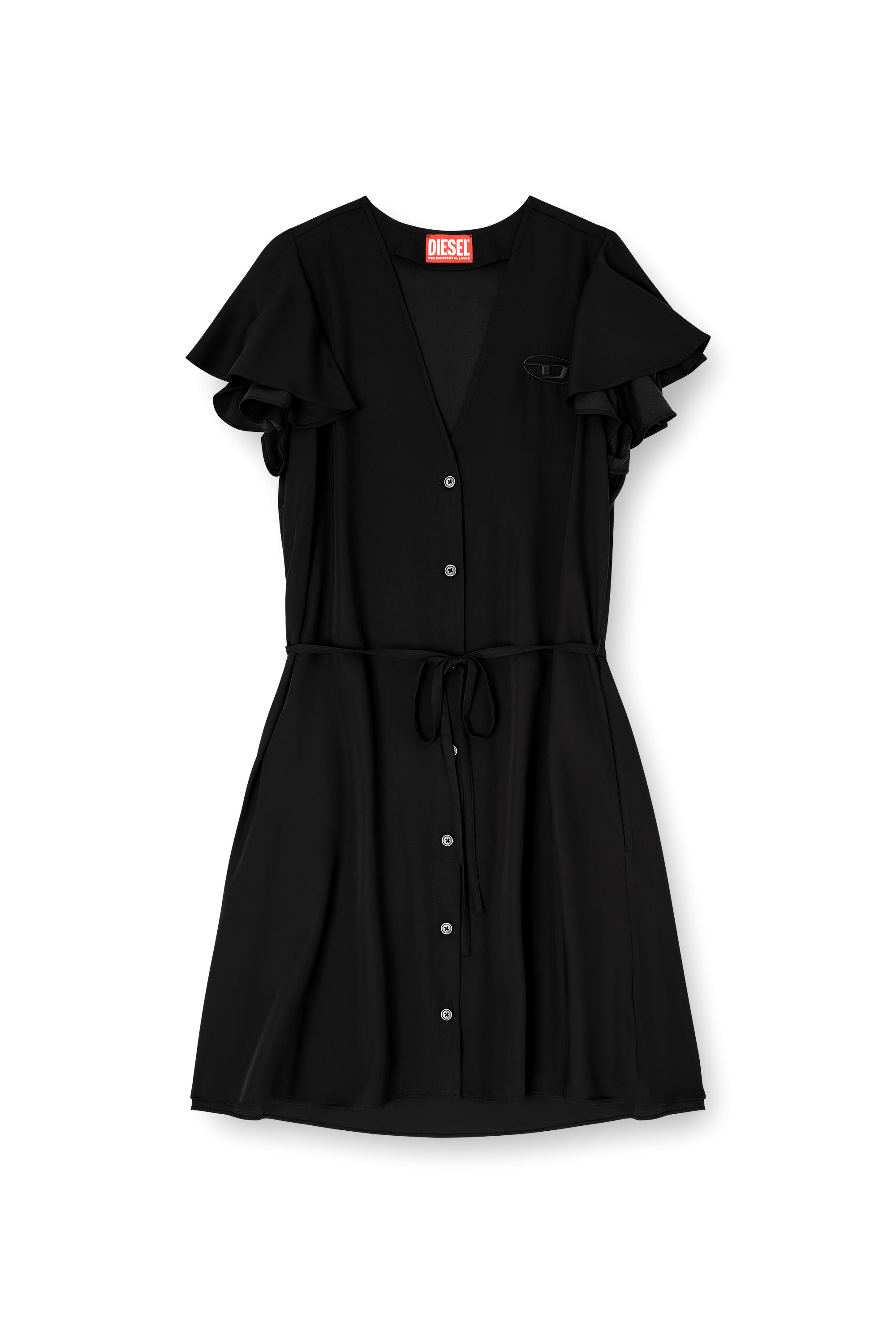 Diesel - D-AIKIRI, Robe en cupro avec col en V et boutons à l'avant Femme in Noir - 2