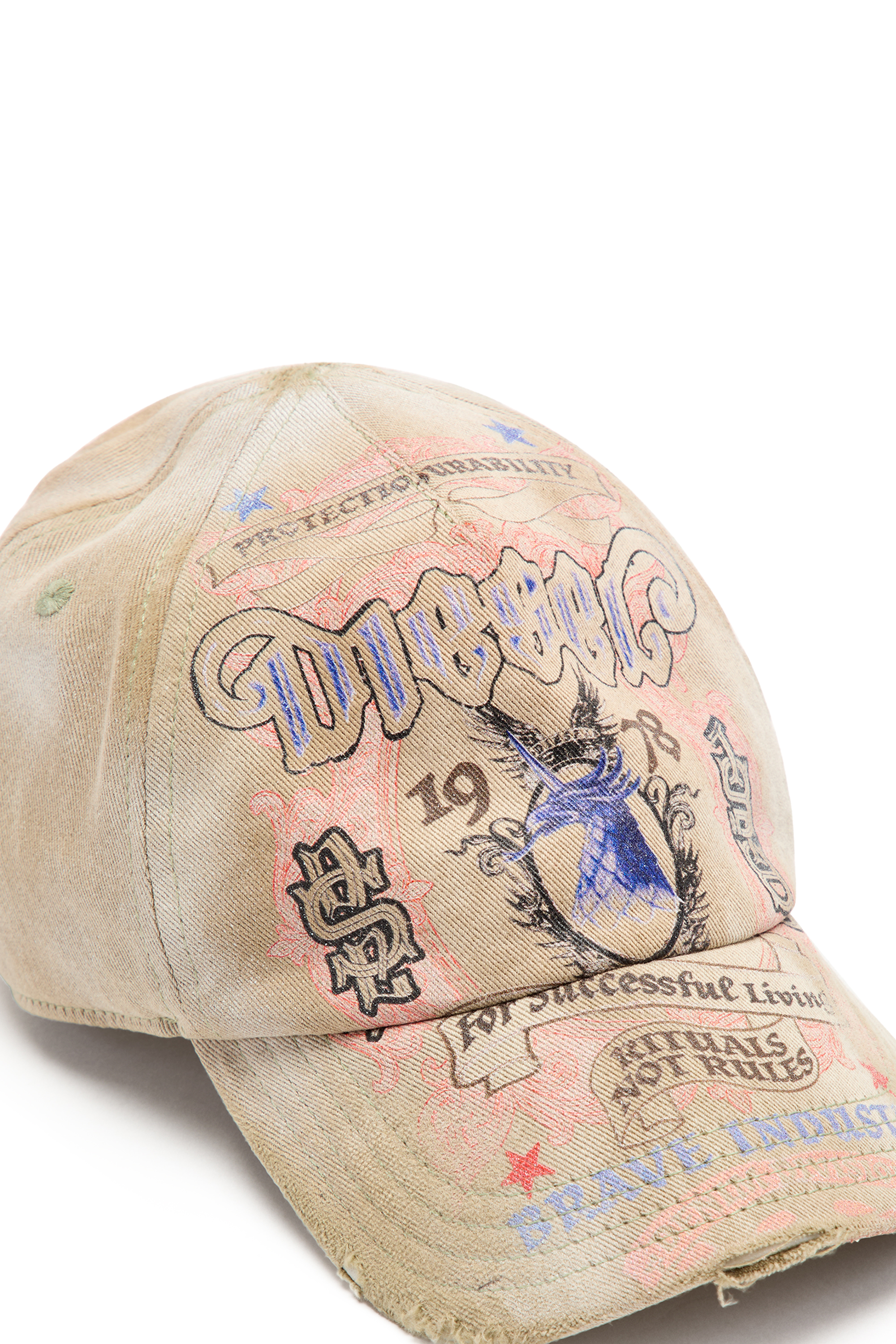 Diesel - C-RITUAL, Gorra de b&eacute;isbol desgastada con estampado de logo Hombre in Beige - 3