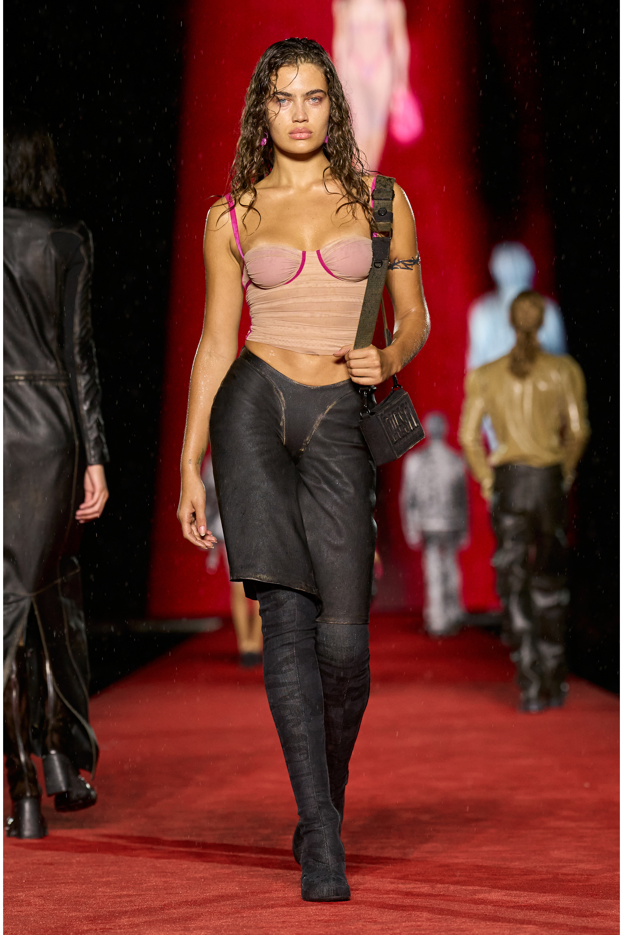 Diesel - T-HAILYNA, Woman's Ruched mesh top with binding in Face Powder - 6