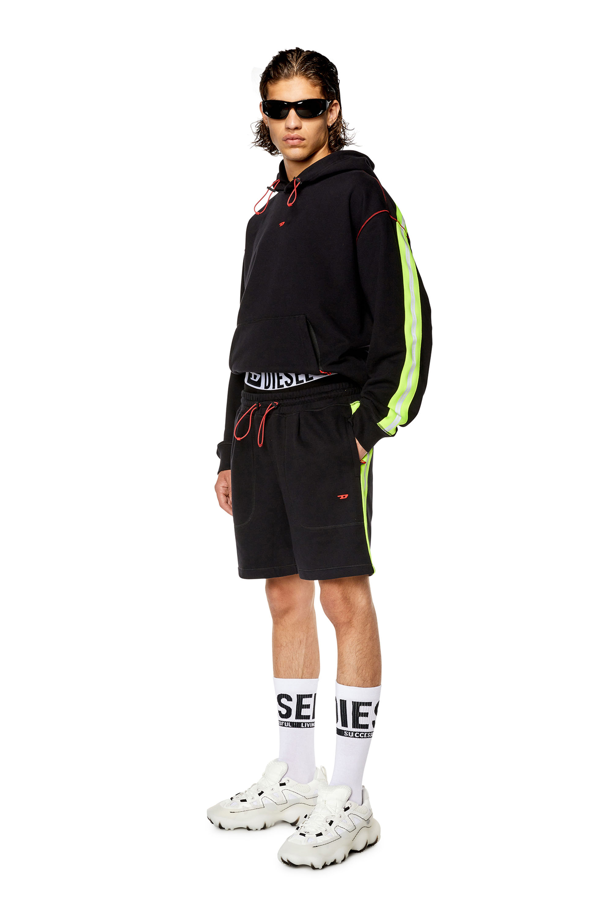 Diesel - AMSB-CLIFFORD-HT09, Male's Sweat shorts with reflective logo bands in Black/Yellow - 1