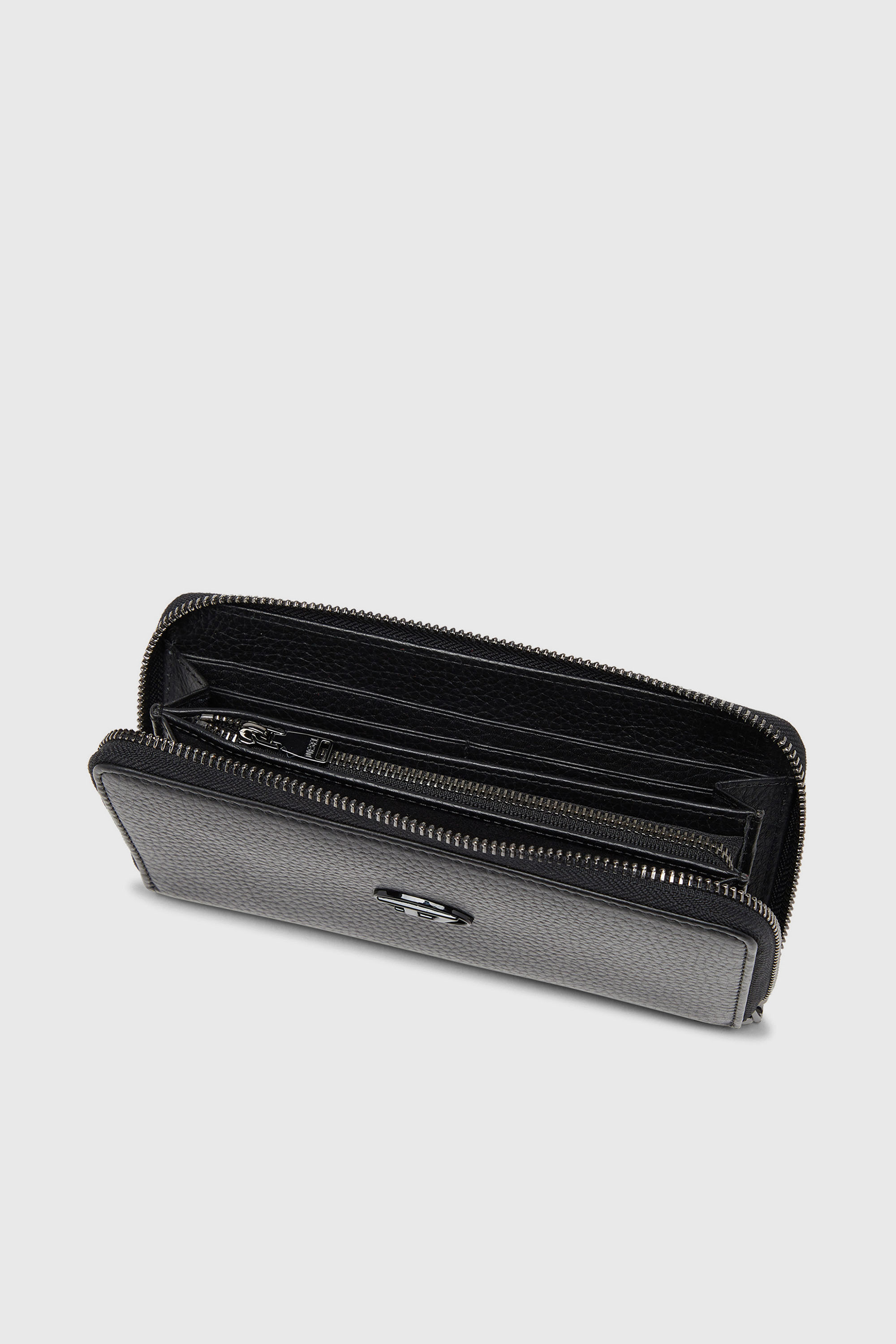 Diesel - CONTINENTAL ZIP L, Man's Leather zip-around wallet with logo plaque in Black - 3