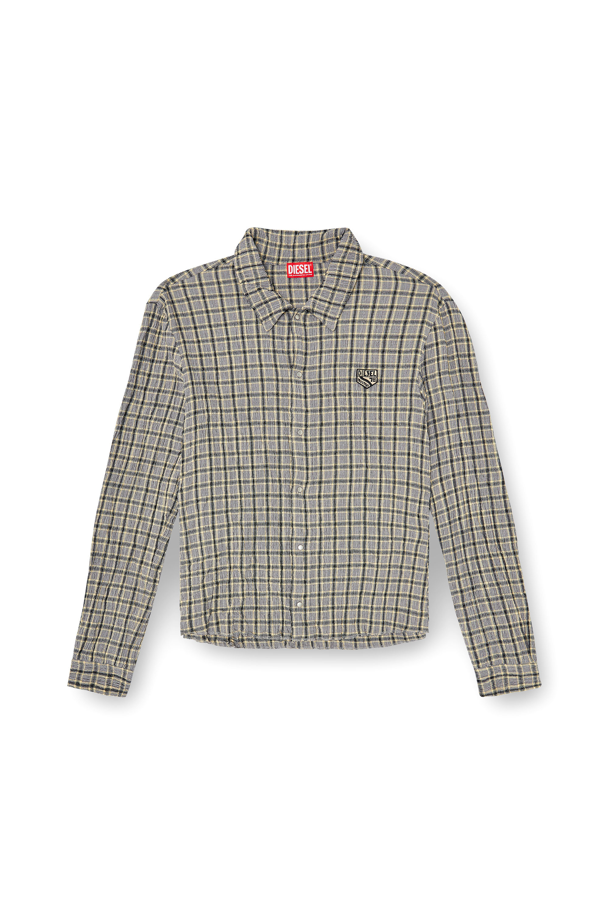 Diesel - S-SEERK, Man's Check shirt with seersucker effect in Green/Grey - 3