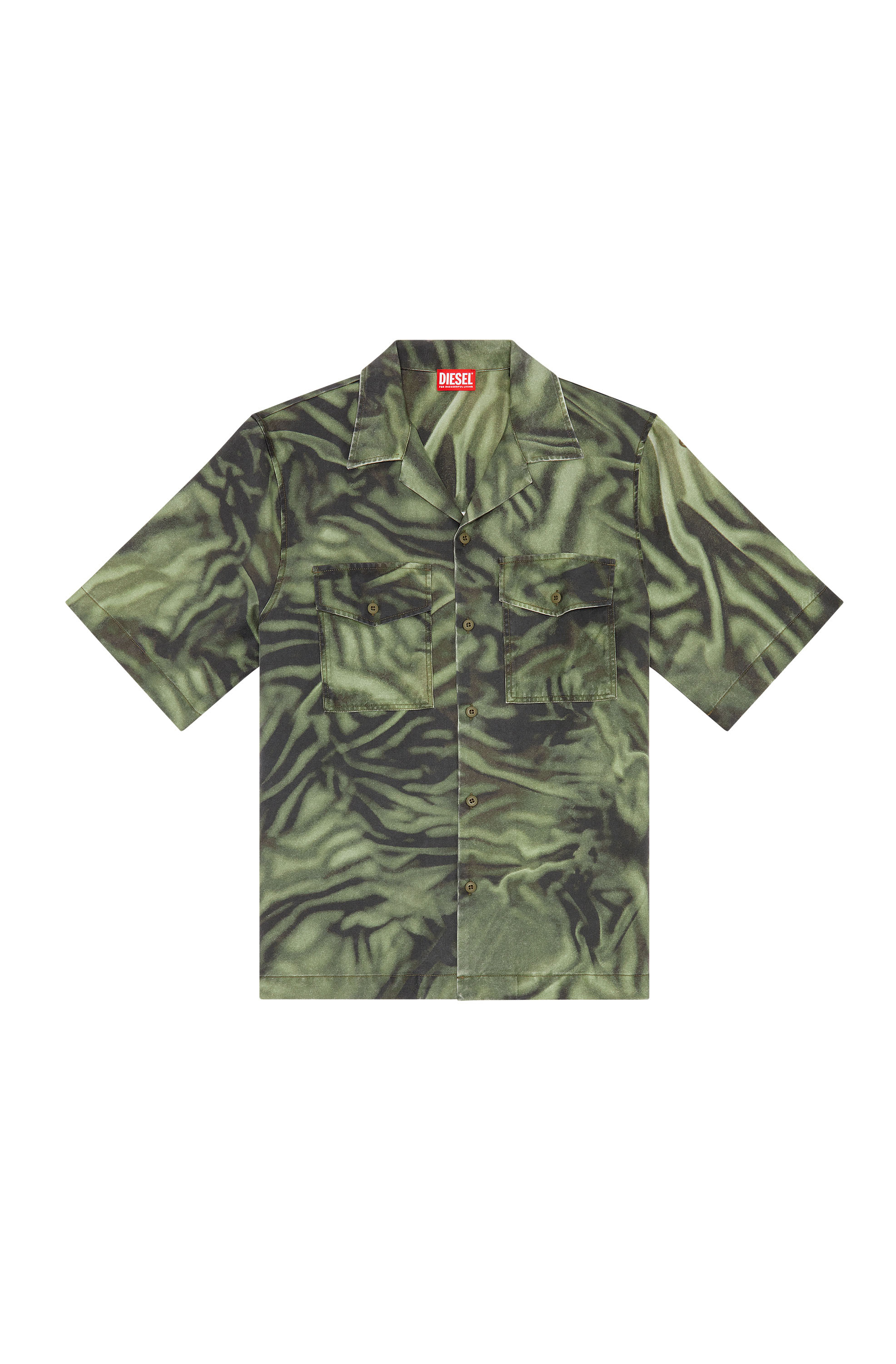 Diesel - S-SAM-ZEBRA, Man's Short-sleeve shirt with zebra-camo print in Black/Green - 2