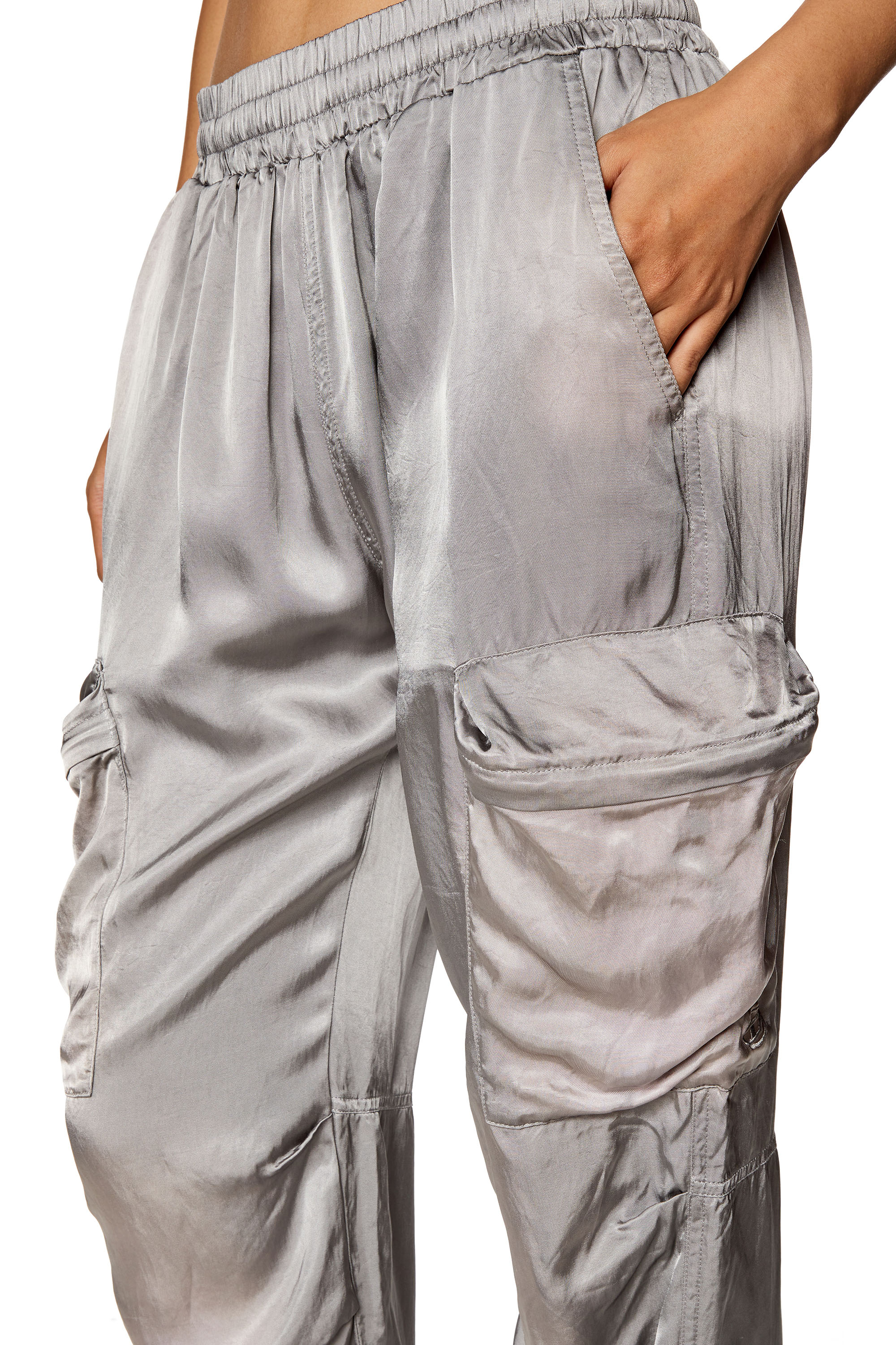 Diesel - P-MIROW-N1, Woman's Cargo pants in treated satin in Grey - 4