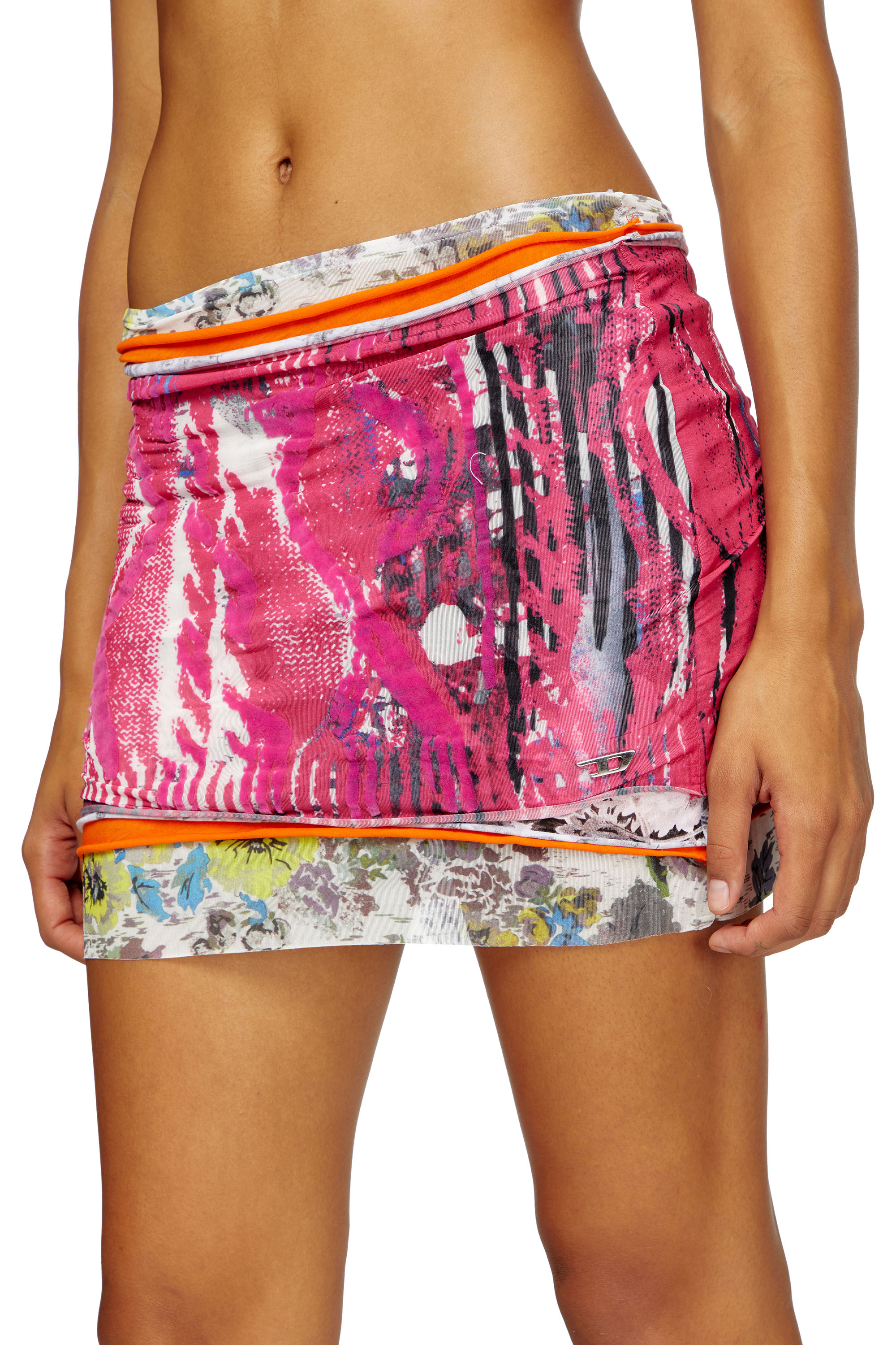 Diesel - O-PEONY, Woman's Layered miniskirt with Peony pop print in Pink - 6