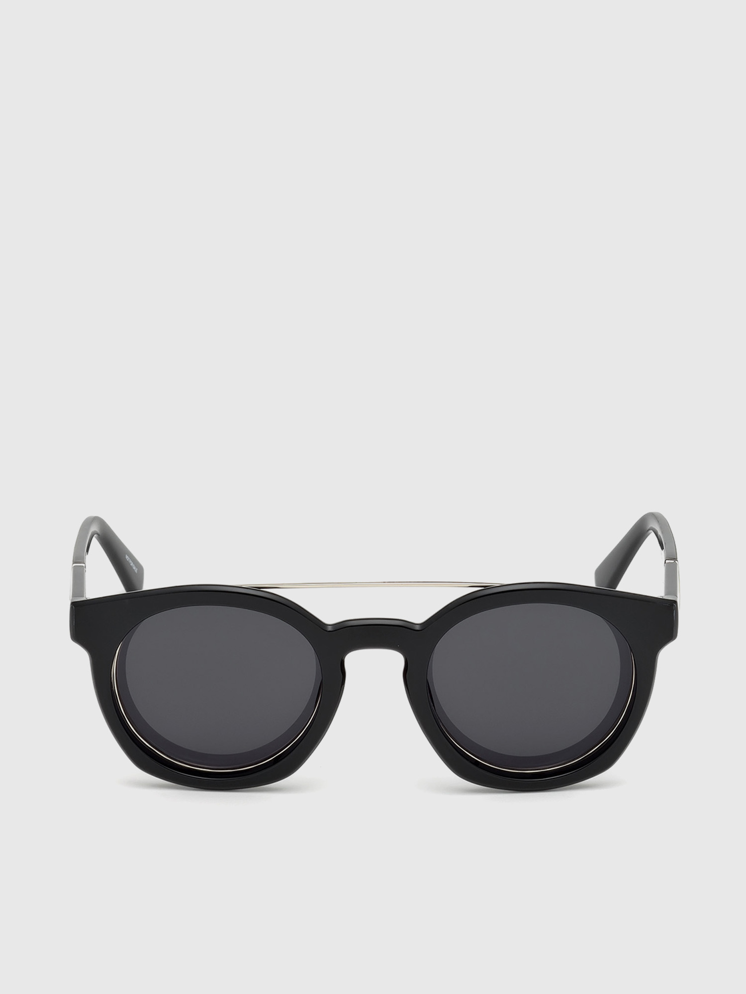 Diesel - DL0251, Unisex's Round shape eyewear with shiny clip-back in Bright Black - 1