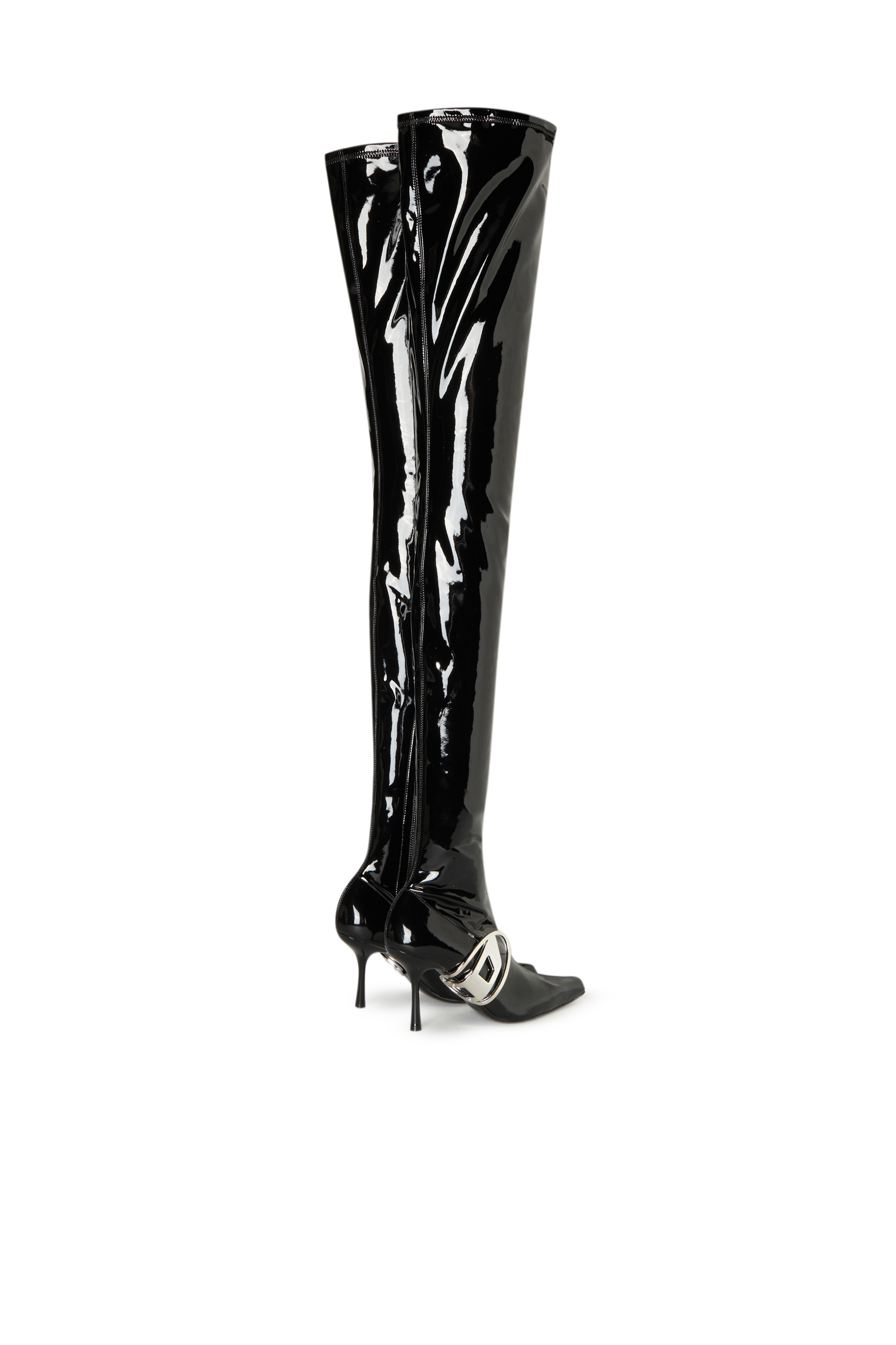 D-ECLIPSE TBT Woman: Patent thigh-high boots with oval