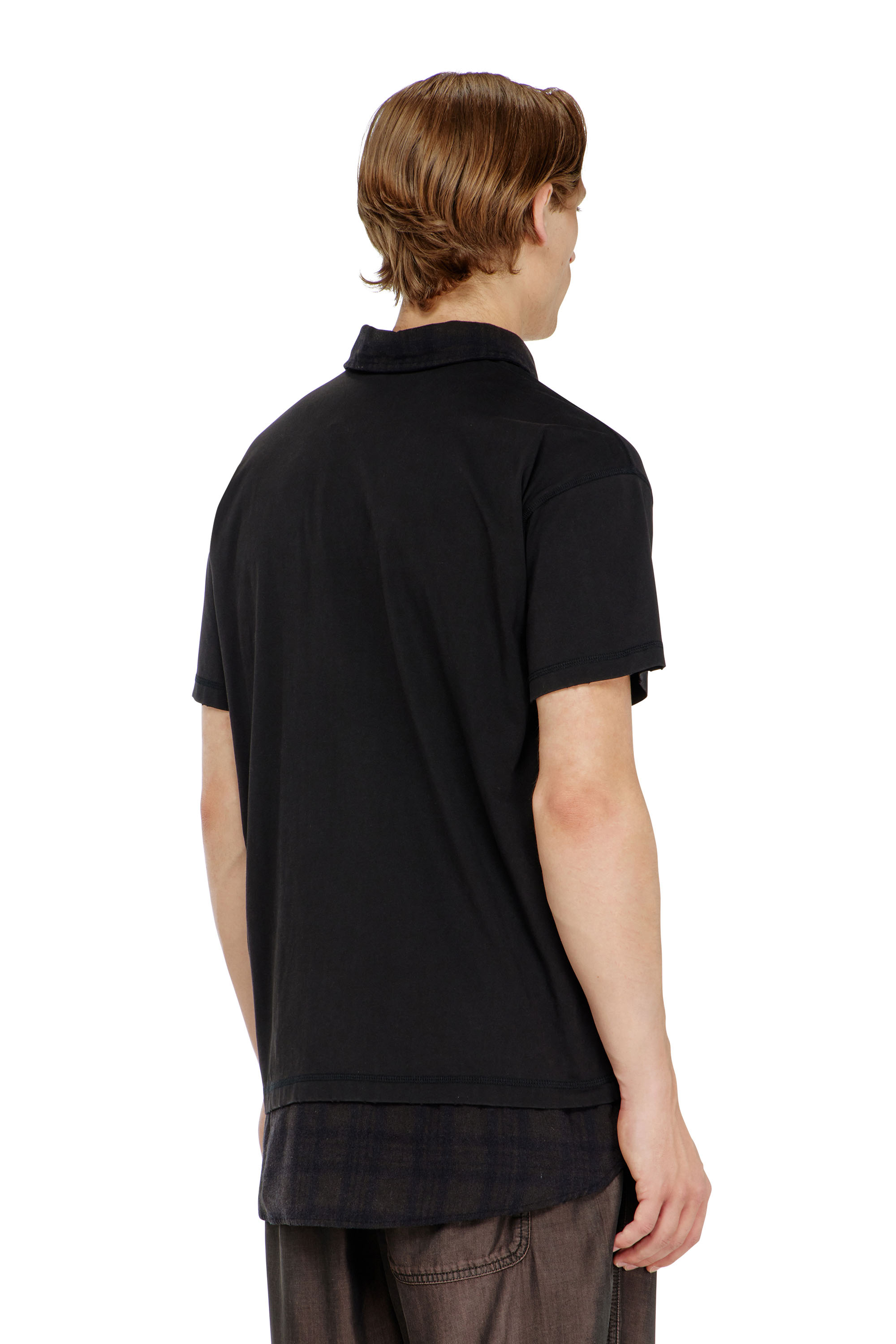 Diesel - T-ANSEL, Male's Jersey polo shirt with check flannel trims in null - 4