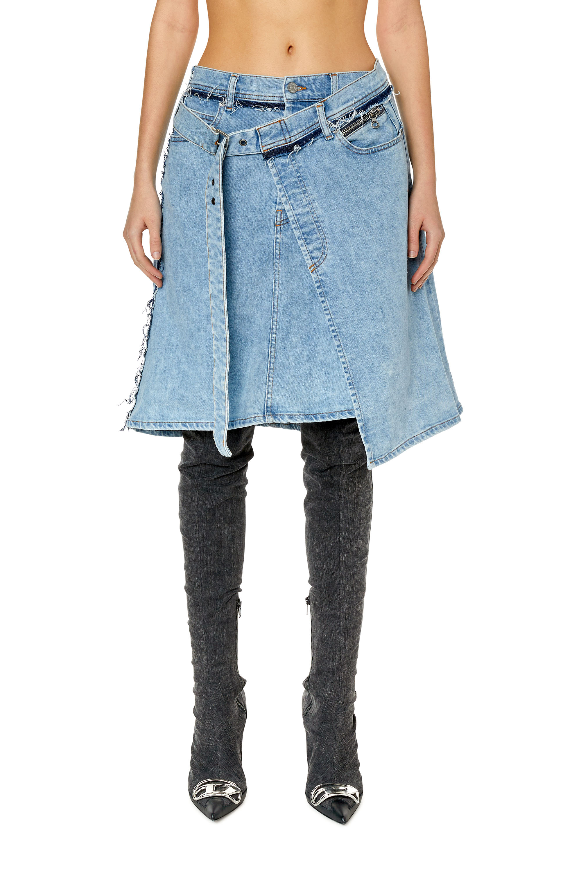 Diesel - DE-PENDENCE-MID, Falda envolvente en forma de A en denim Mujer in Azul marino - 3