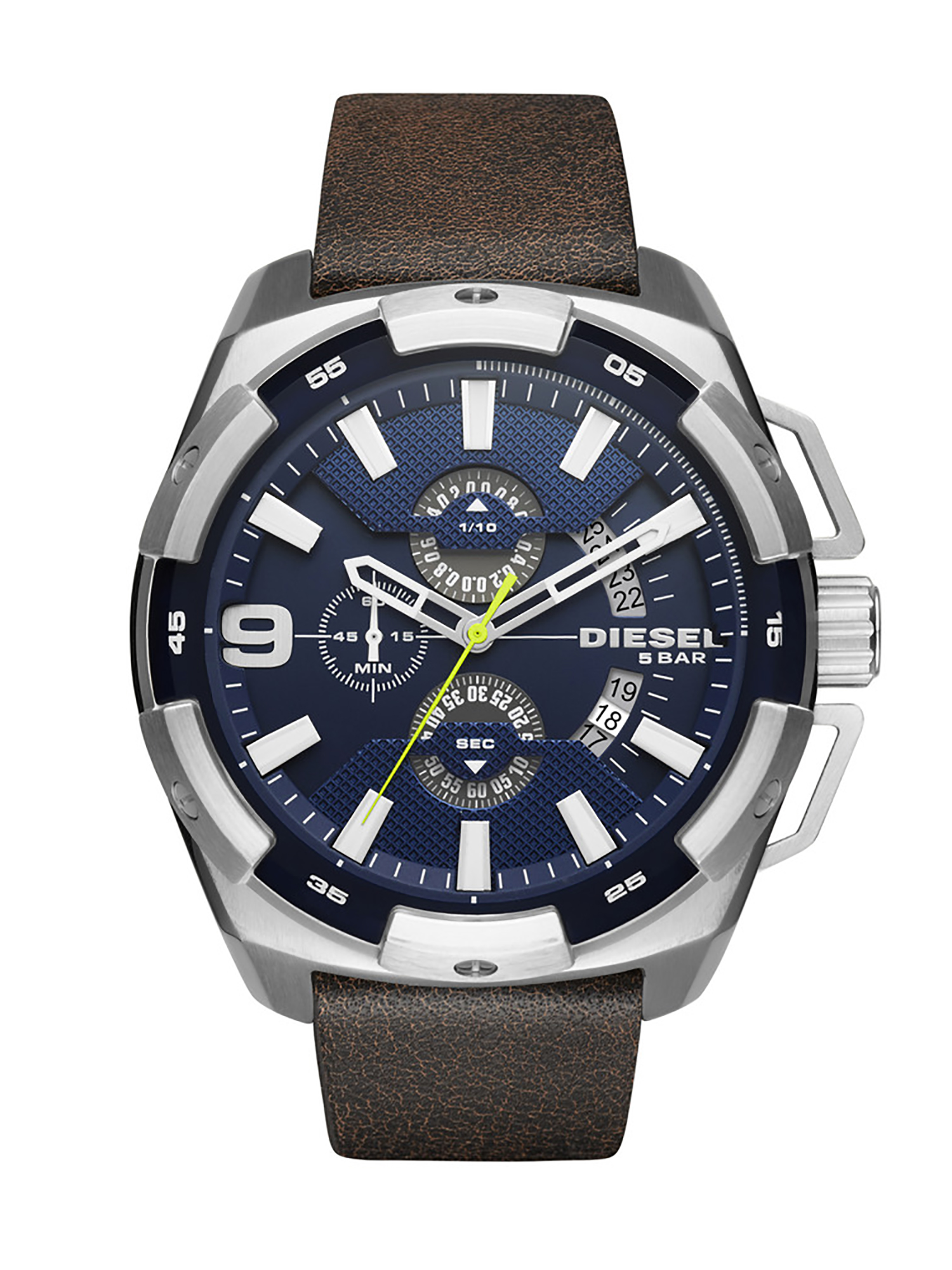 Dark brown watch with blue dial