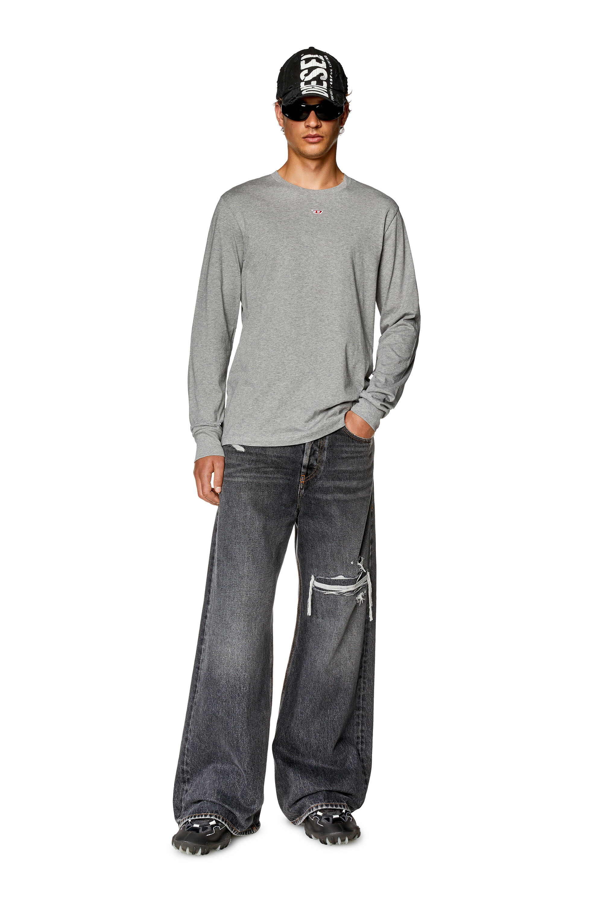 Diesel - T-JUST-LS-D, Man's Long-sleeve T-shirt with logo patch in Light Grey - 1