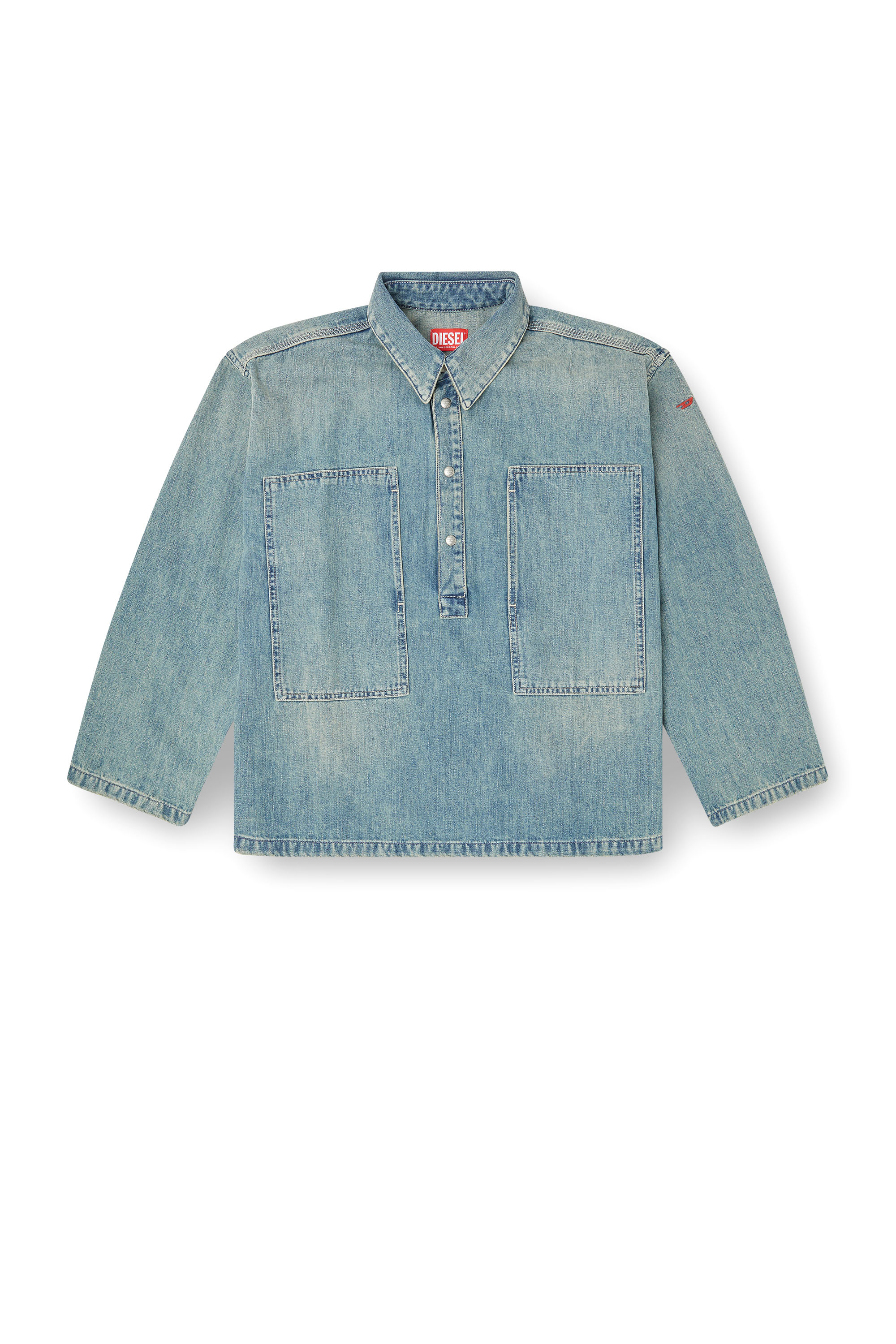 Diesel - DE-PRISS, Female's Henley top in utility-style denim in Light Blue - 2