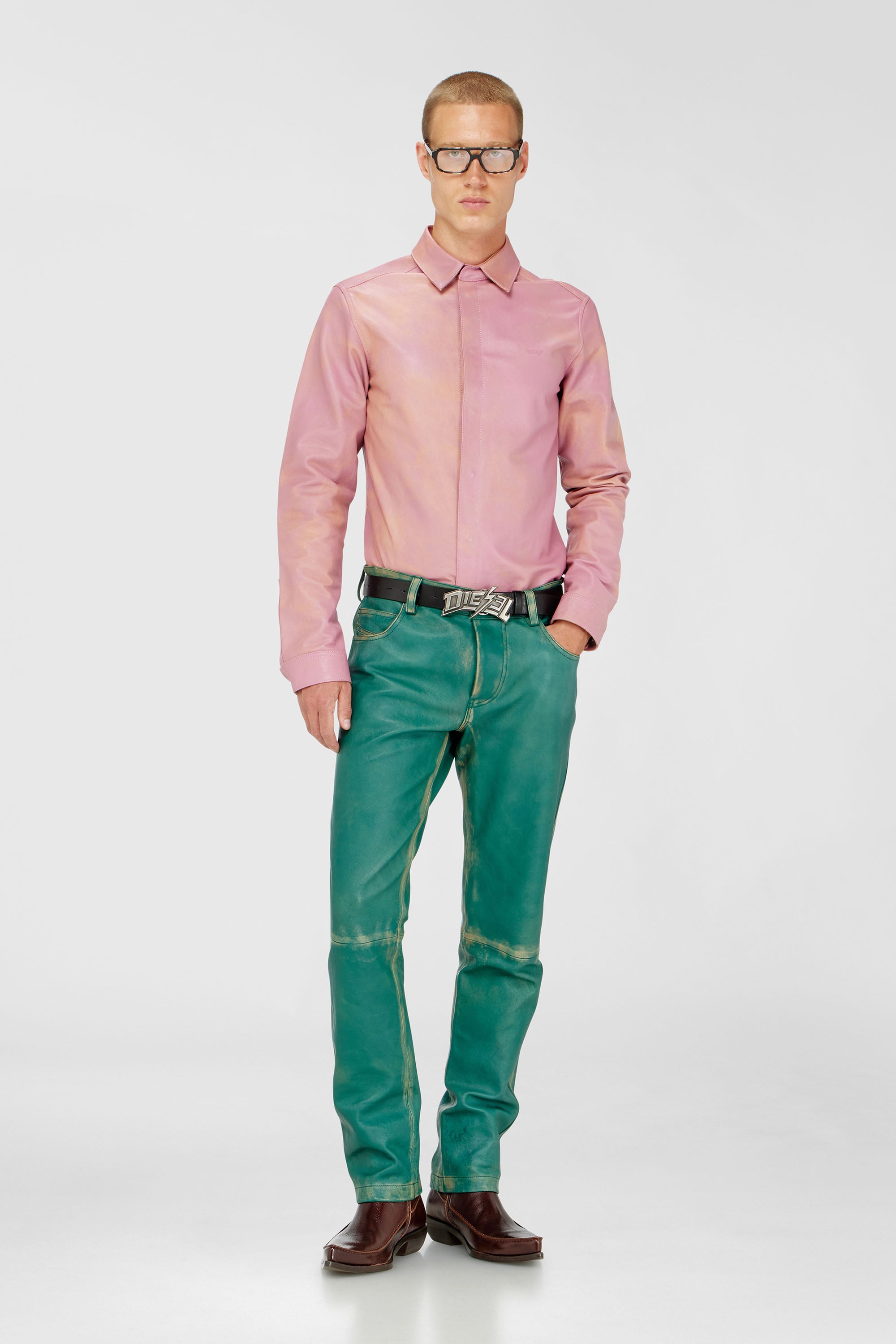 Diesel - S-CIRT, Male's Shirt in treated leather in Pink - 2