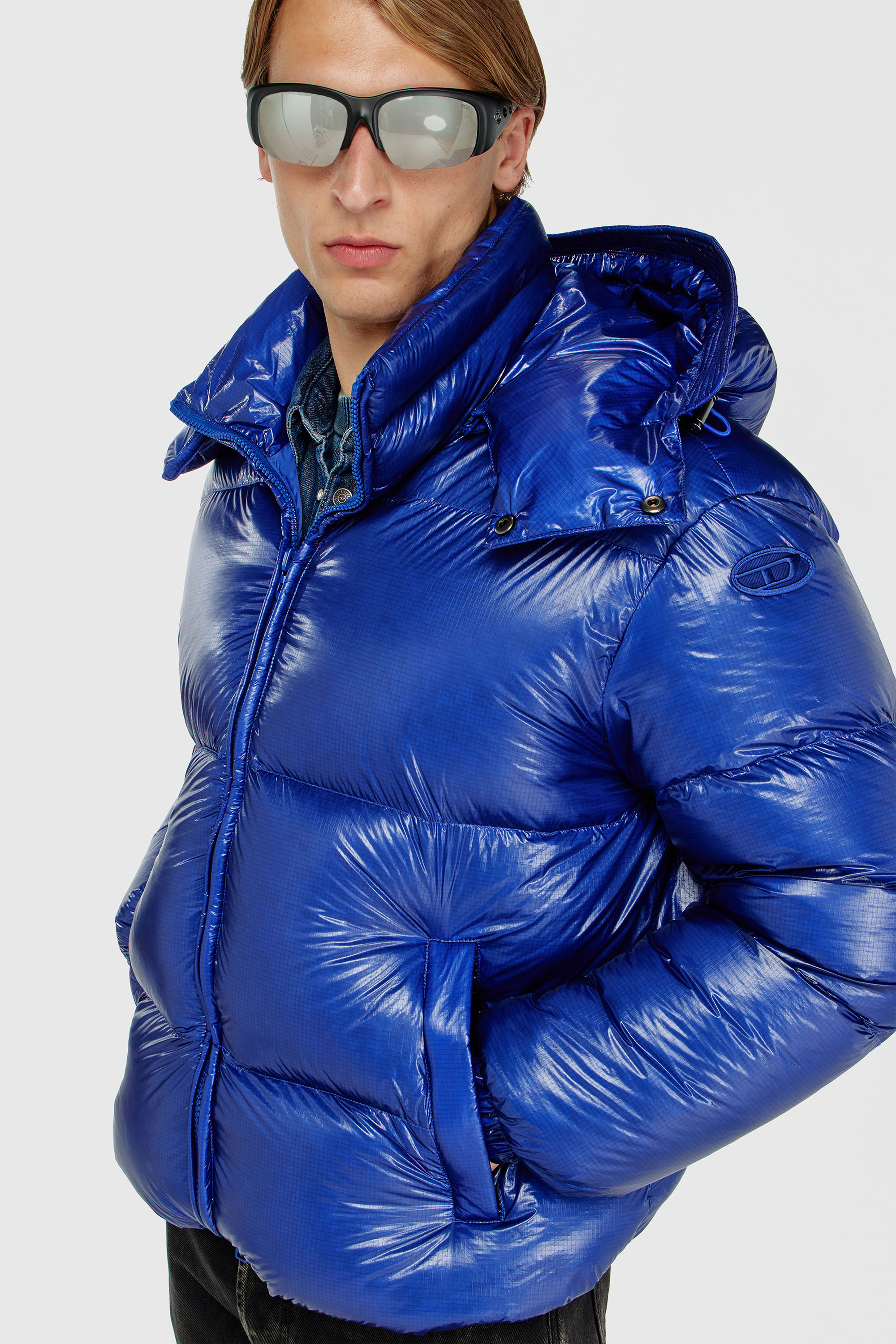 Diesel - W-ROLFYS-WRD-BKCP, Man's Down puffer jacket with detachable hood in Blue - 4