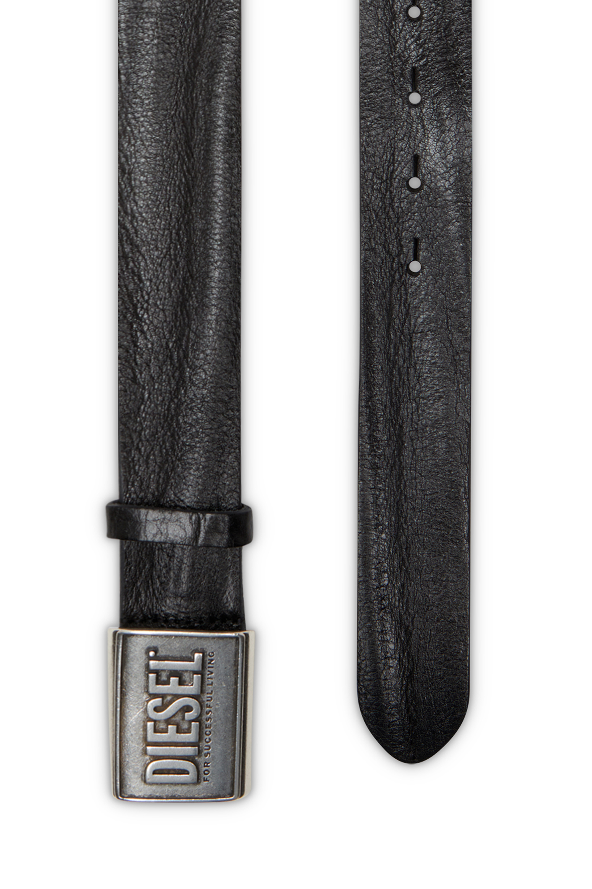 Diesel - B-METAL BISCOTTO, Male's Leather belt 4 cm with logo plaque in Black - 2