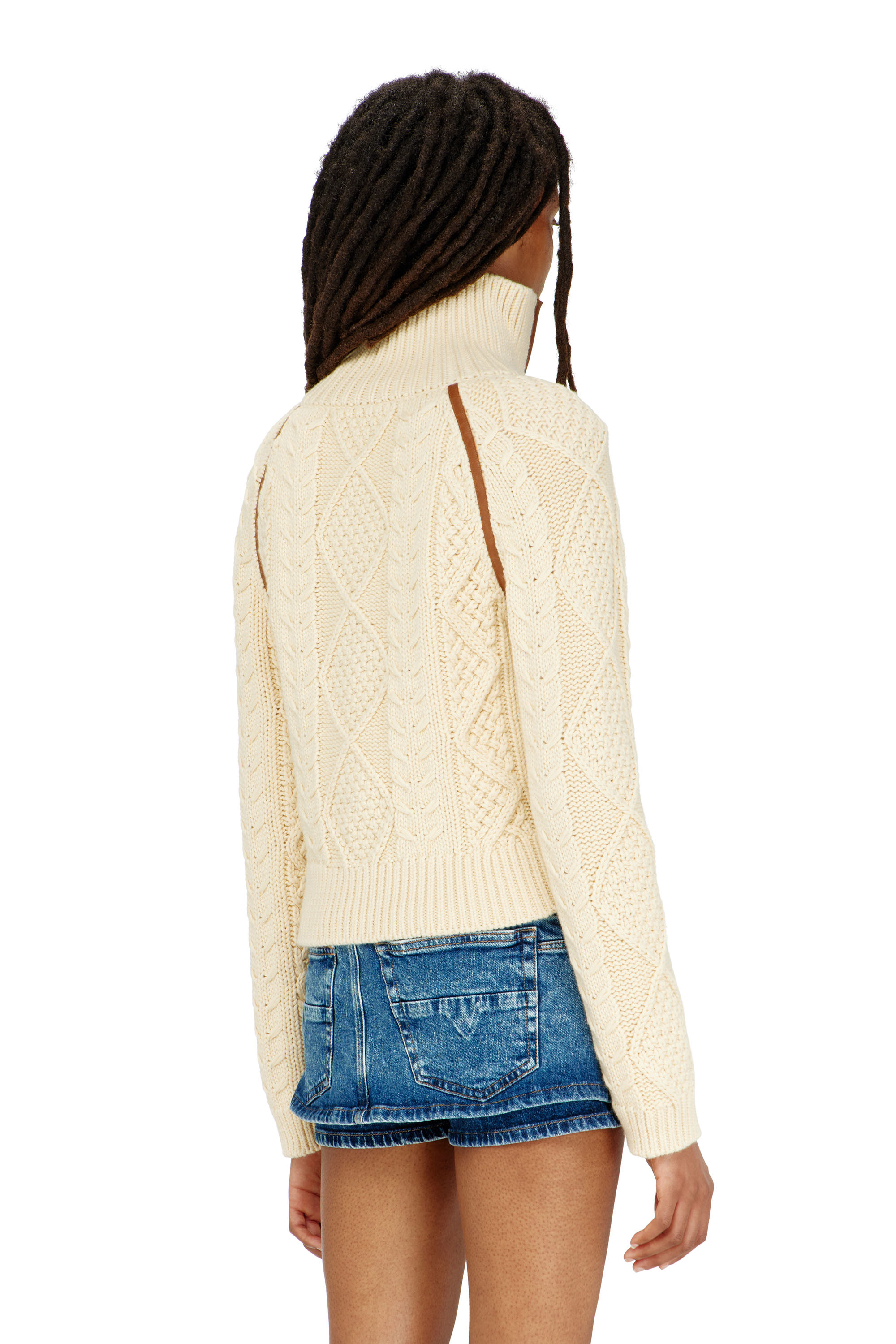 Diesel - M-INTELLE, Female's Cable-knit cardigan with contrast bands in null - 4