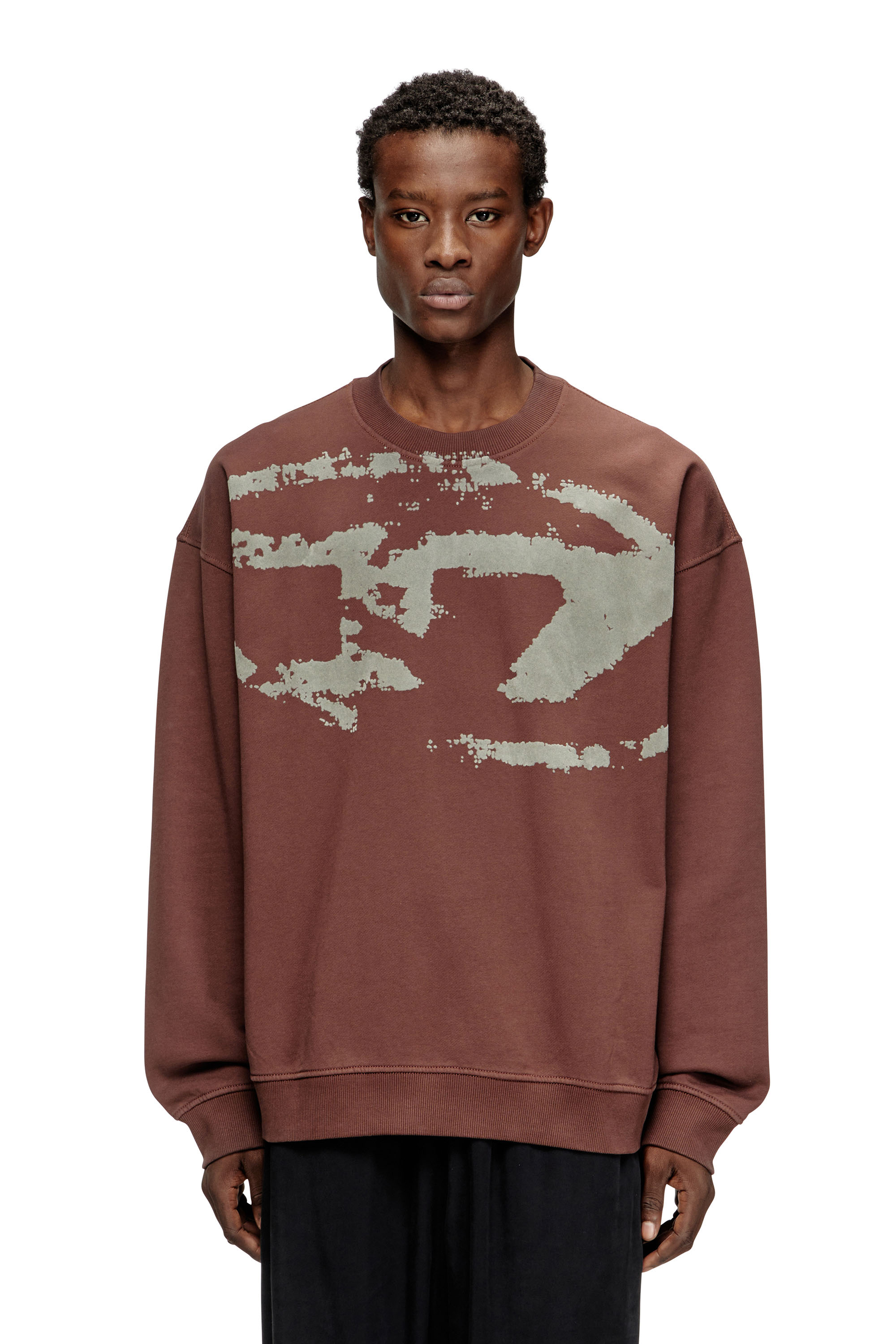 Diesel - S-BOXT-N5, Sweat-shirt en coton avec D ovale floqué Homme in Marron - 1