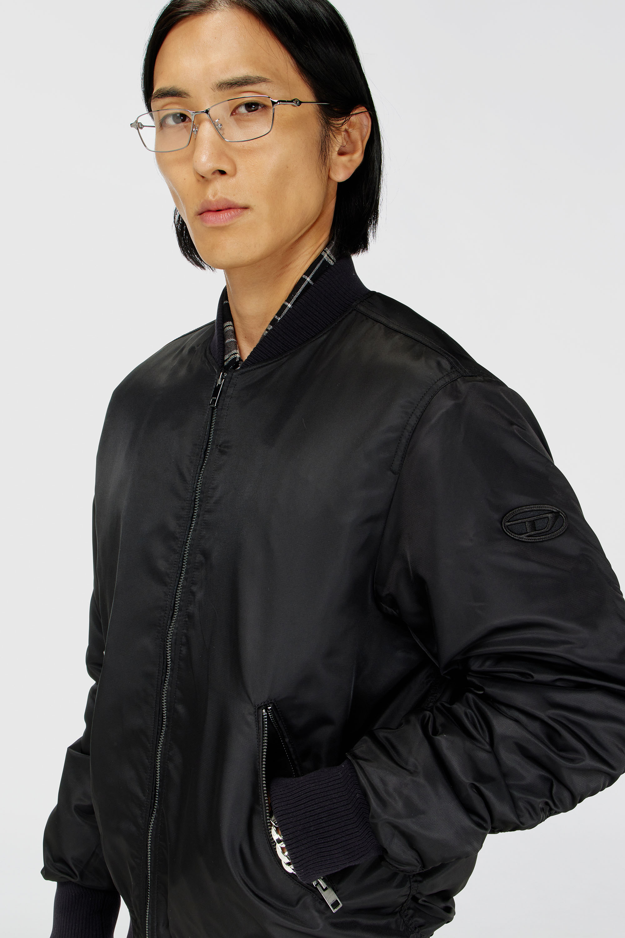 Diesel - J-ROSS-T92, Male's Nylon bomber jacket with ribbed trims in Black - 4