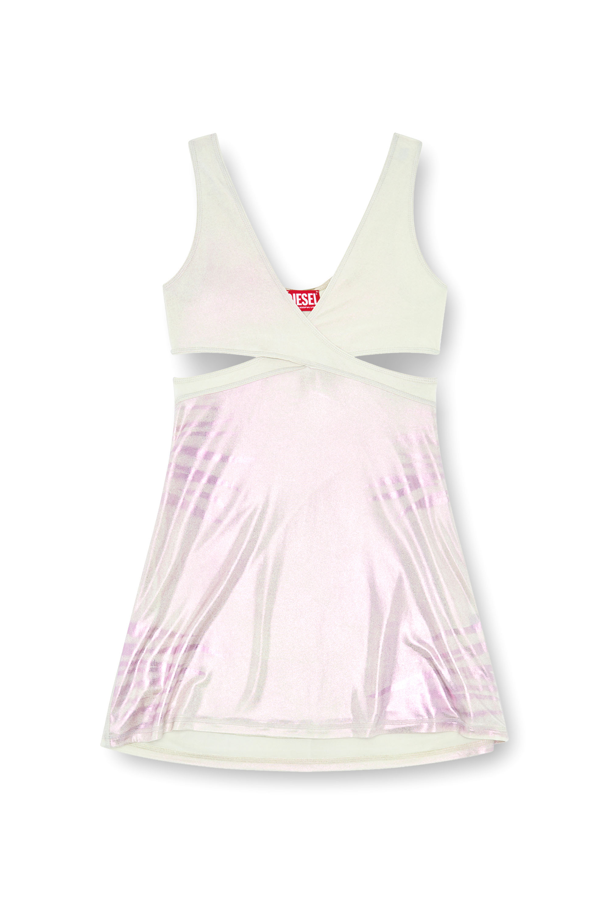 Diesel - D-FARFY, Female's Short cut-out dress in metallic jersey in Green/Pink - 2