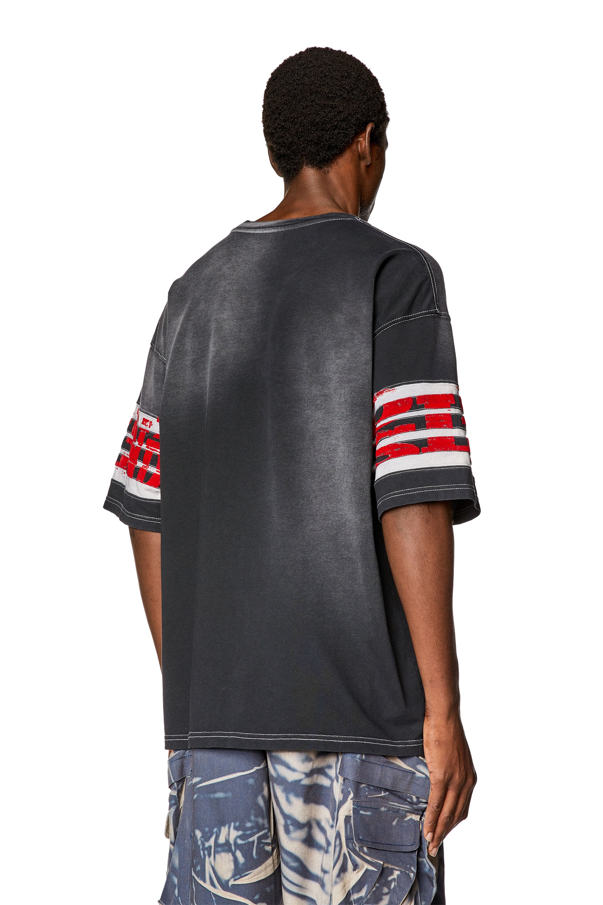 Men's Faded jersey T-shirt with flock prints | Black | Diesel US