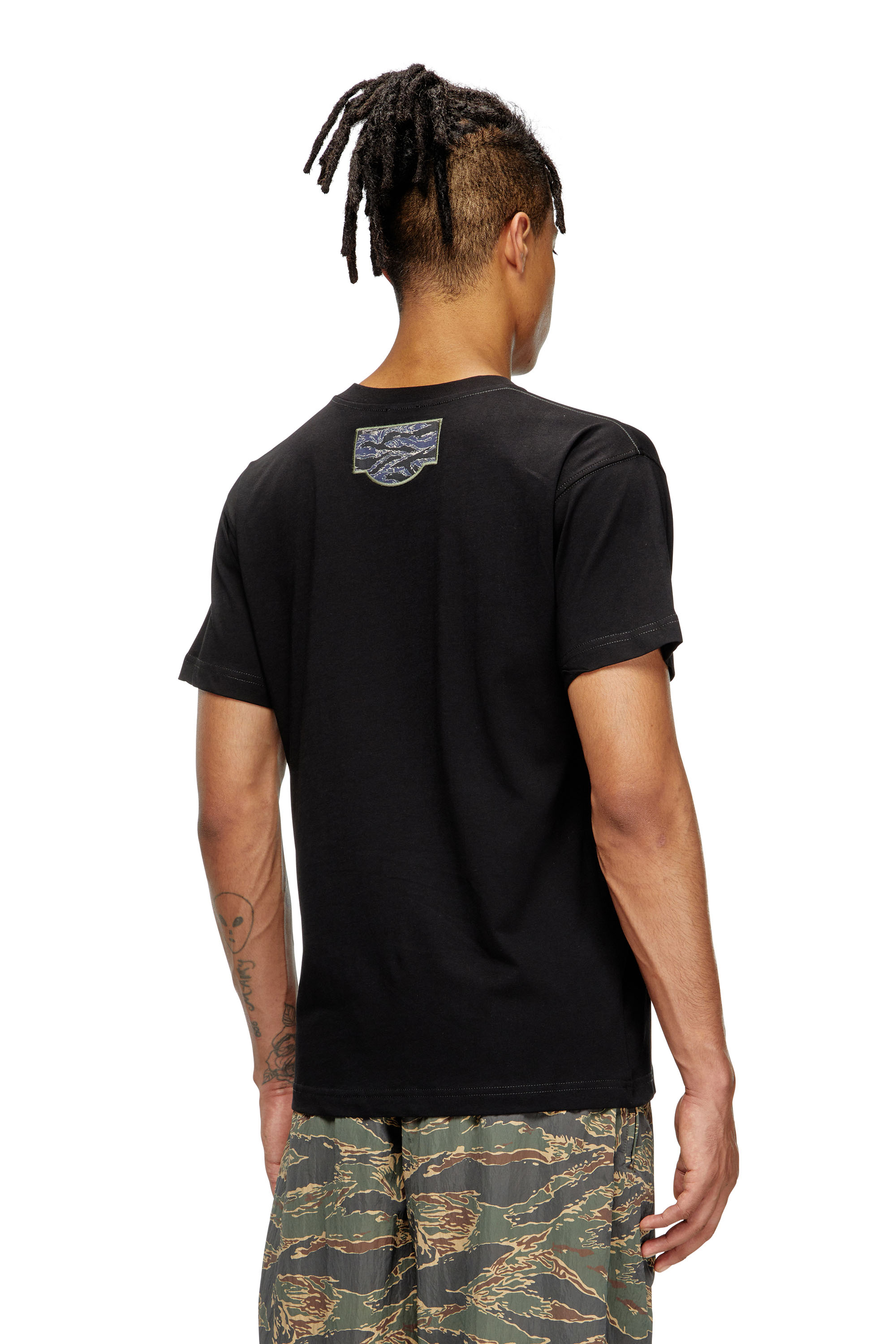 Diesel - T-NORM-T3, Man's T-shirt with camo logo patch in Black - 5