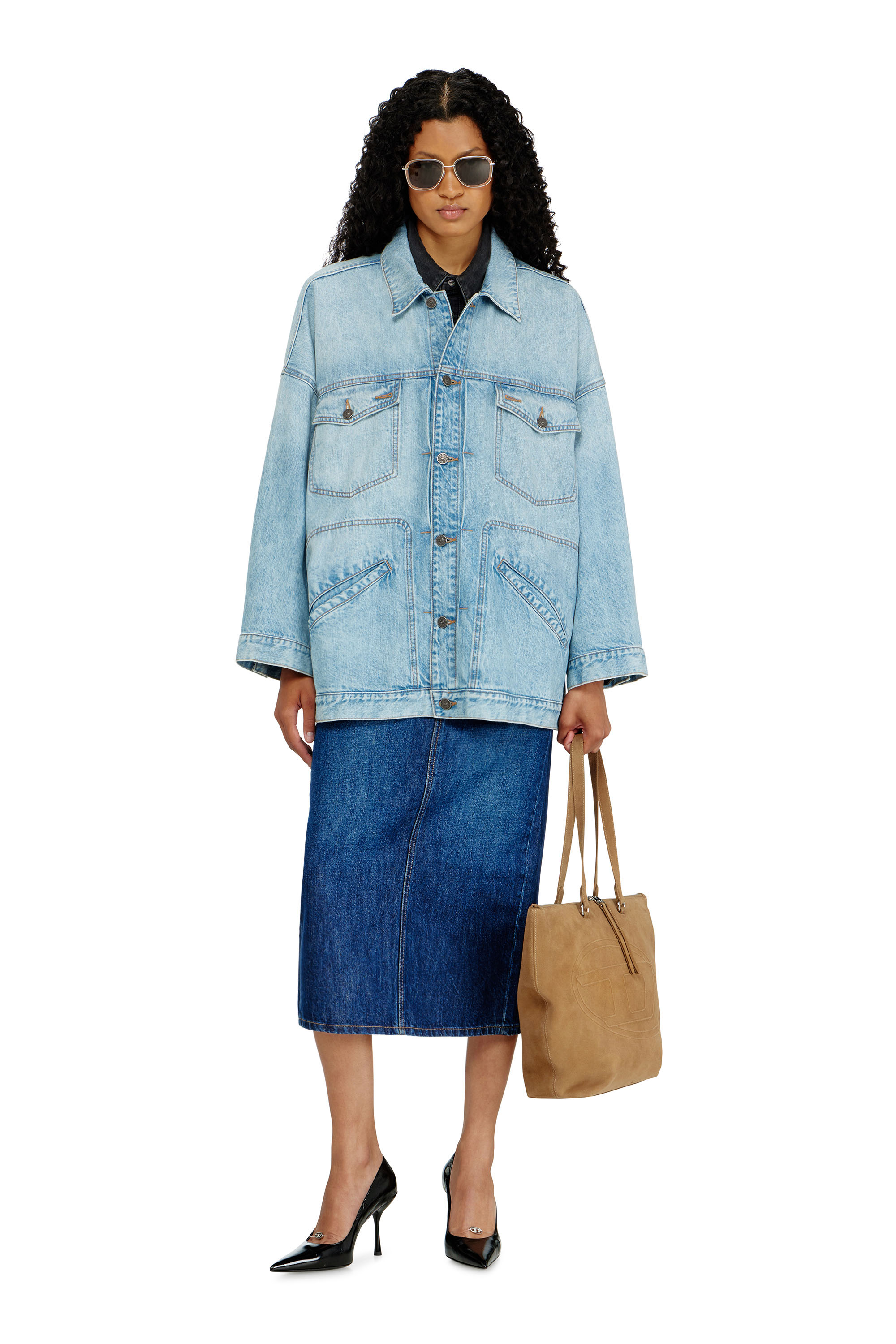 Diesel - DE-LIN, Chaqueta workwear denim oversized Mujer in Azul marino - 2