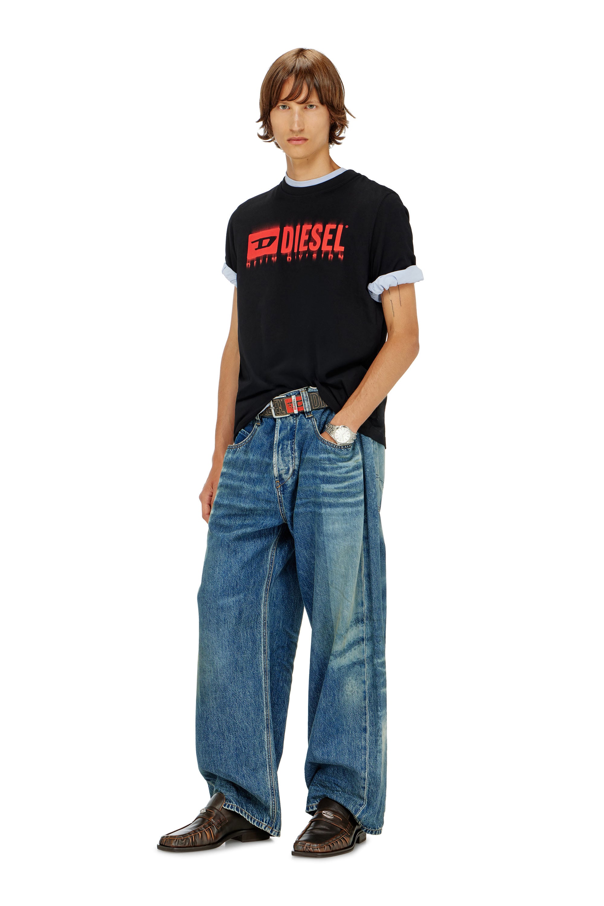 Diesel - T-ADJUST-Q7, Man's T-shirt with blurry Diesel logo in Black - 1