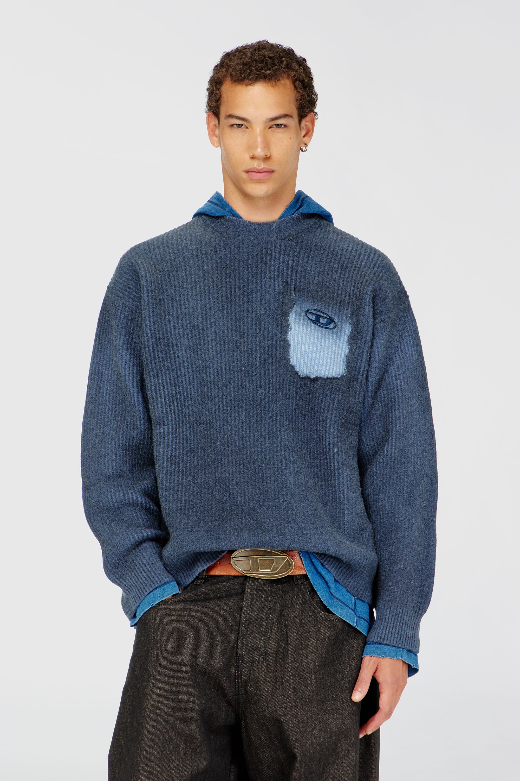 Diesel - K-PICKLER, Man's Wool-blend jumper with mock pocket in Dark Blue - 3