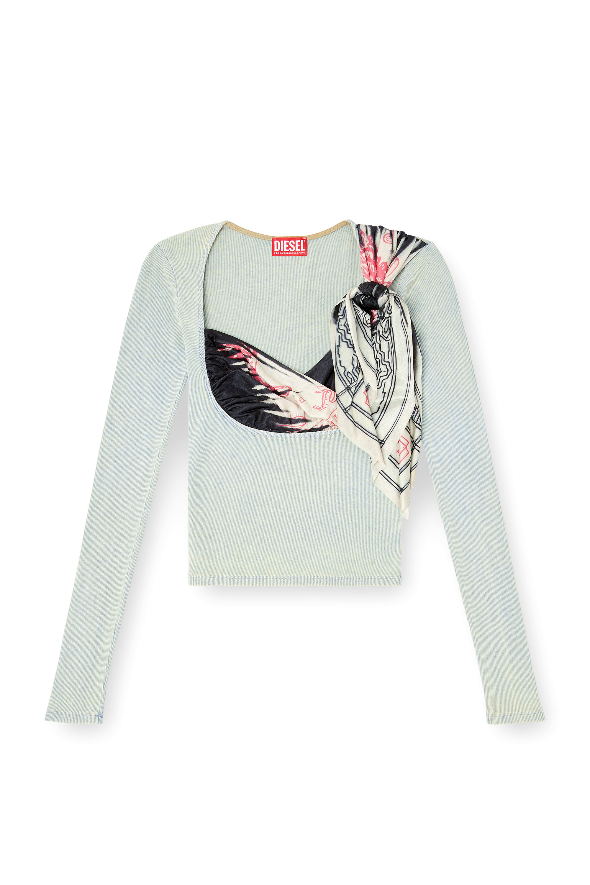 Diesel - T-LERYA, Woman's Rib top with draped bandana bust in Blue/White - 2