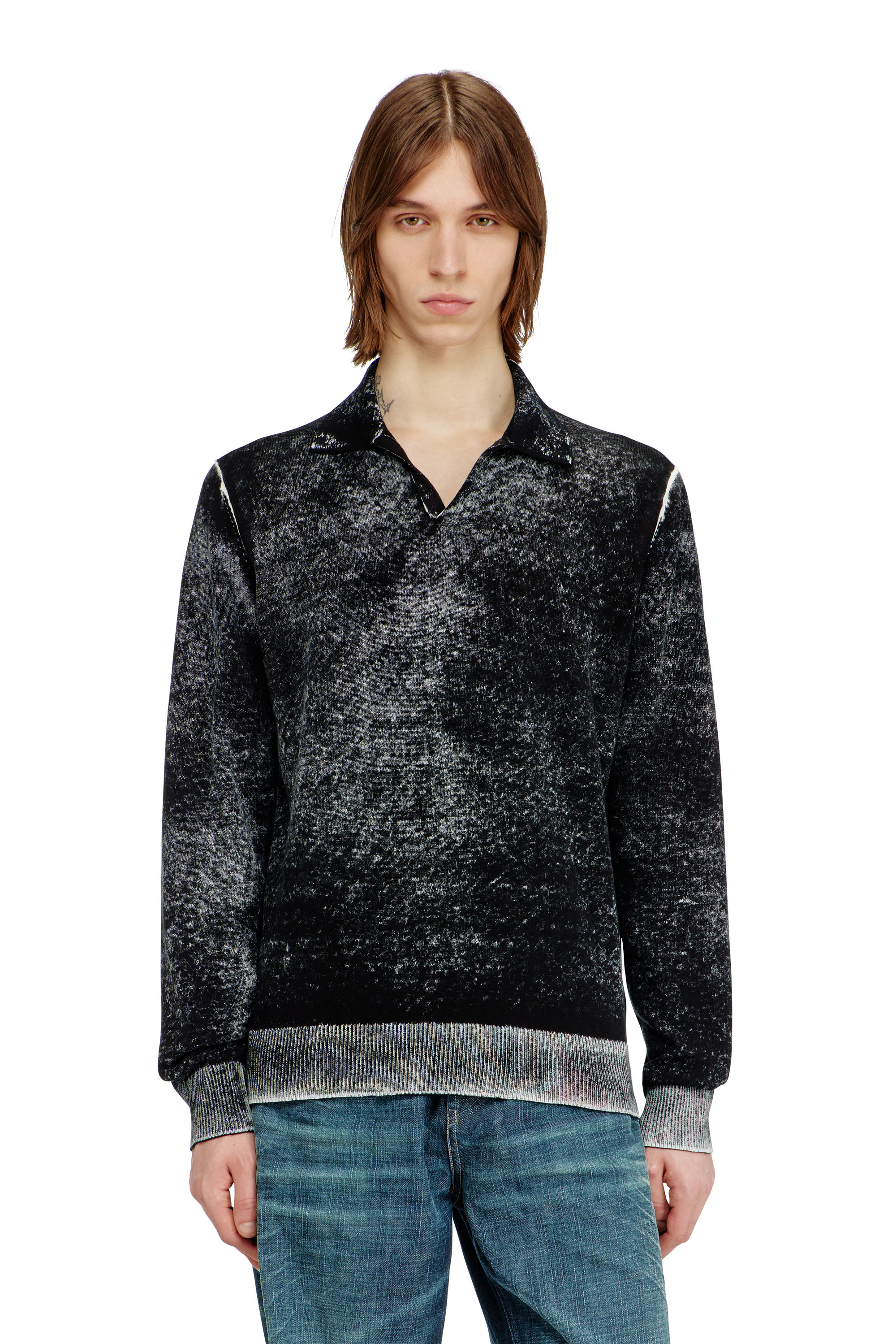 Diesel - K-LAWRENCE, Pull polo avec impression invers&eacute;e d&eacute;lav&eacute;e Homme in Polychrome - 1