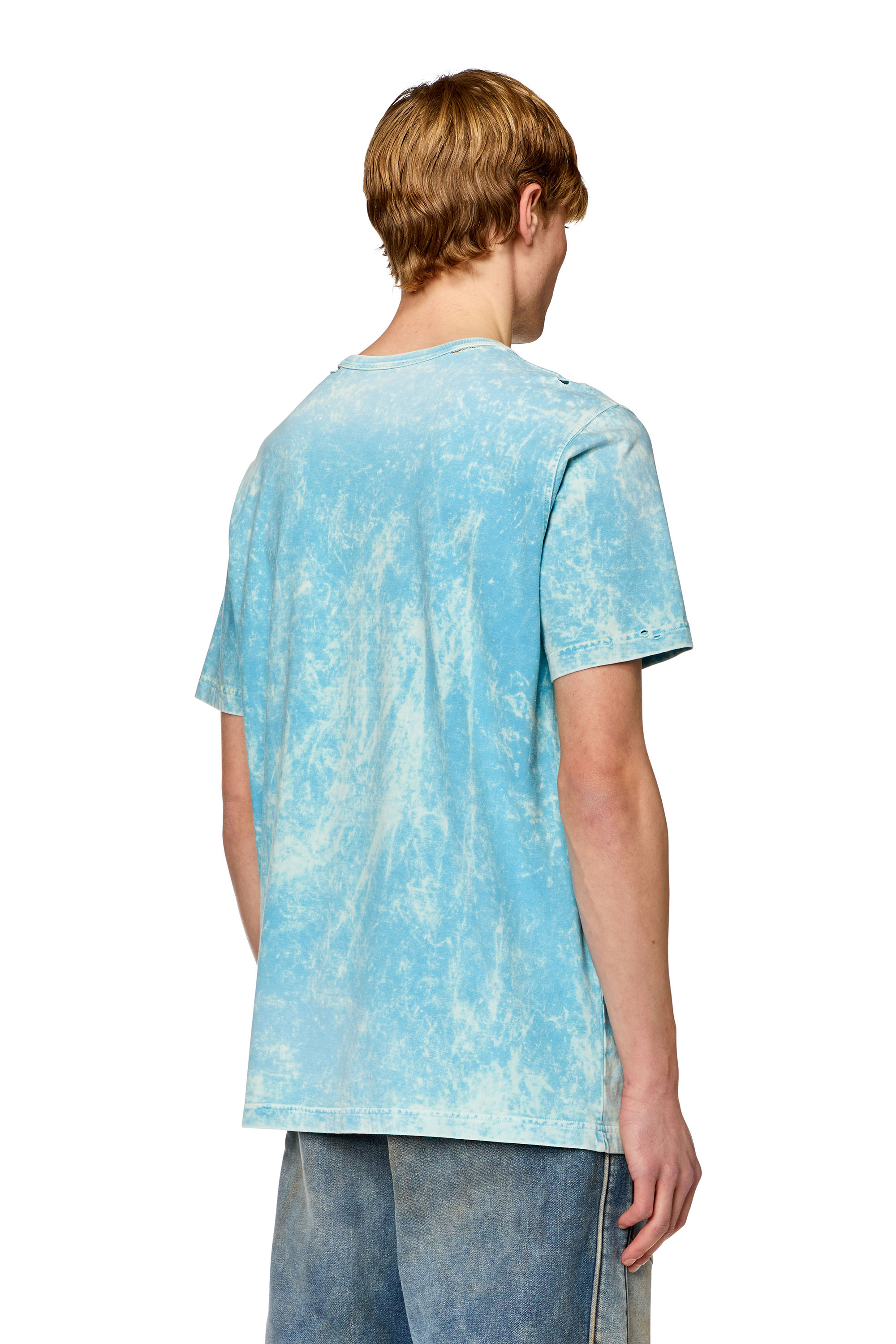 Men's Acid-wash T-shirt with crest logo print | Blue | Diesel