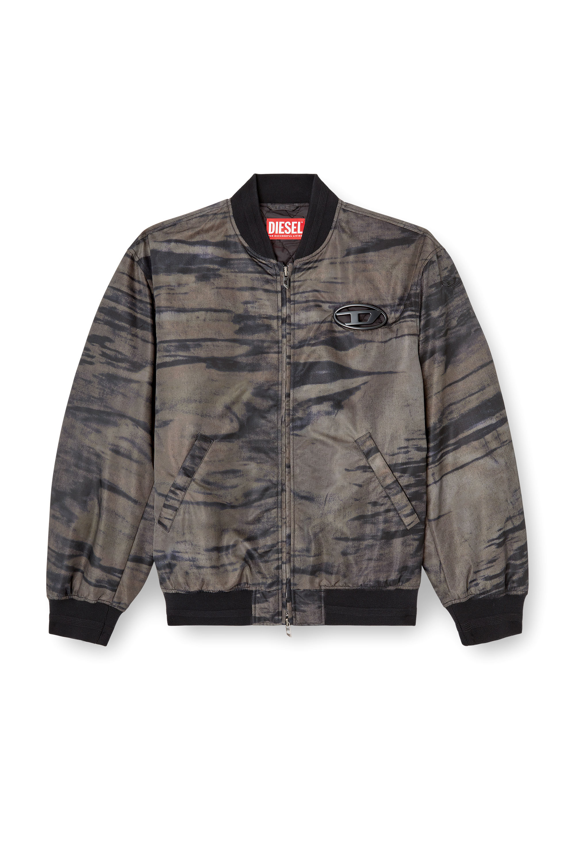 Diesel - J-KEPES-DLBZ, Male's Padded bomber jacket in printed satin in Black/Grey - 2