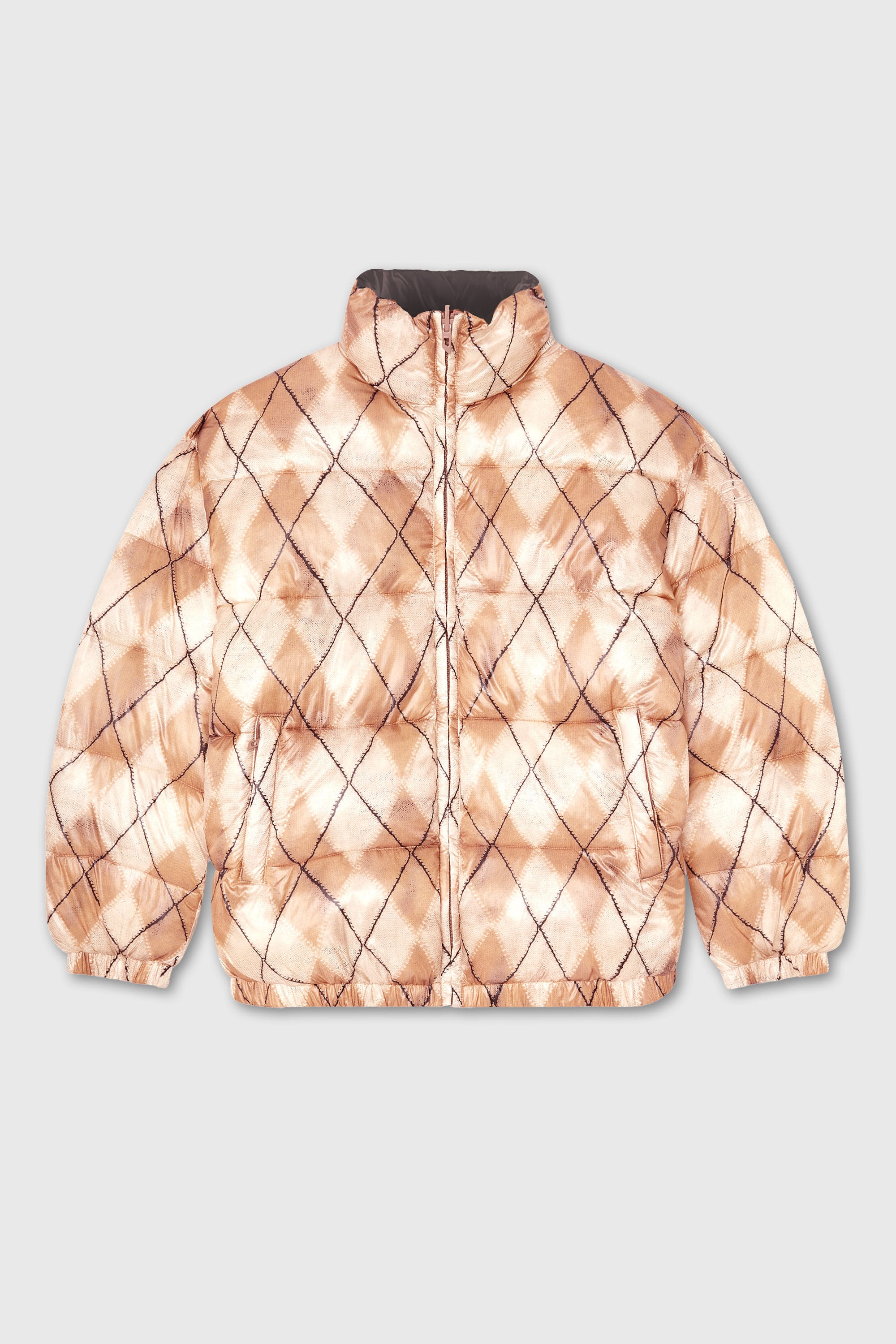 Diesel - W-BOURB-DLCK, Male's Reversible puffer jacket with argyle print in Beige/Grey - 2
