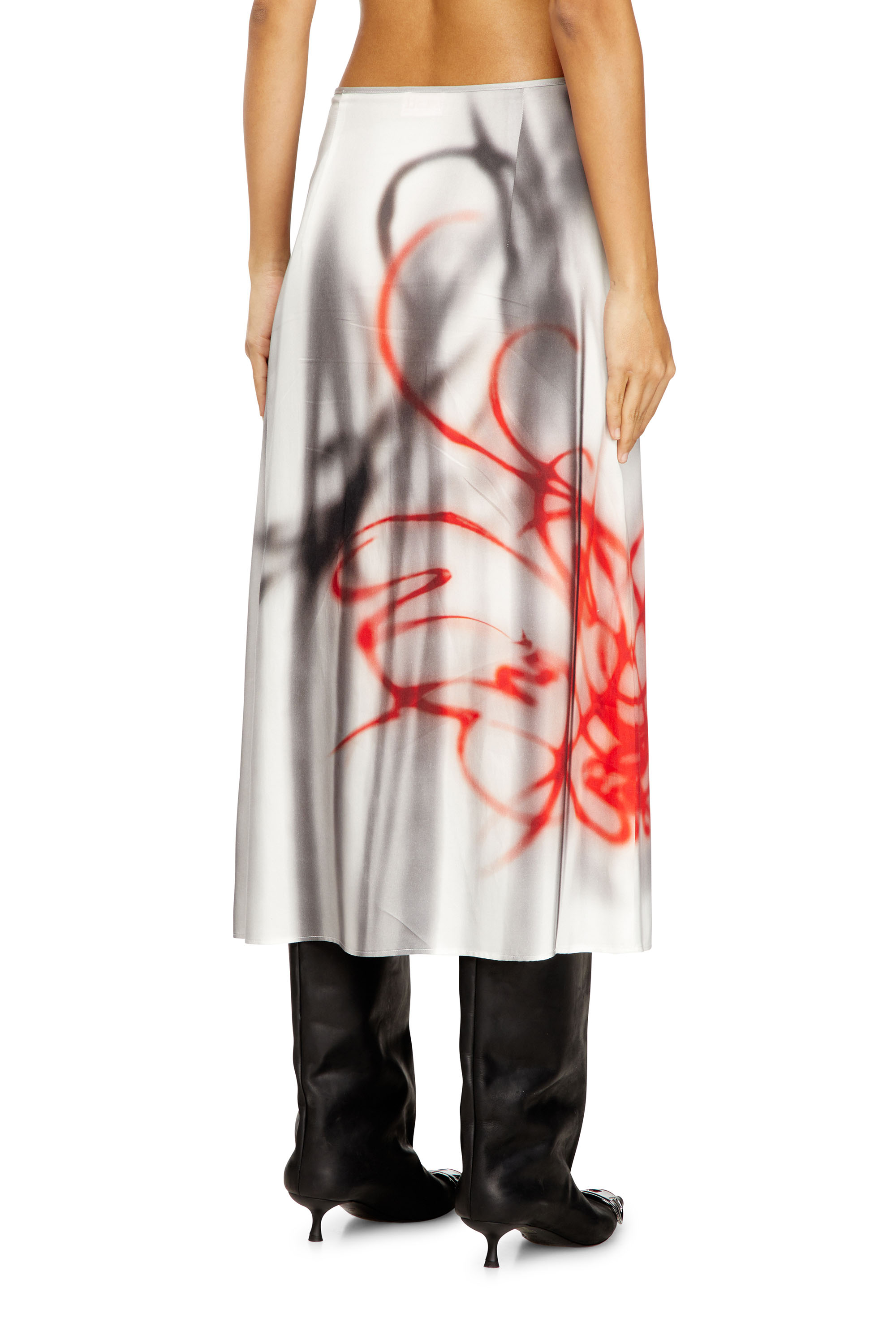 Diesel - O-RCHID-S1, Female's Satin midi skirt with graffiti print in Grey - 4