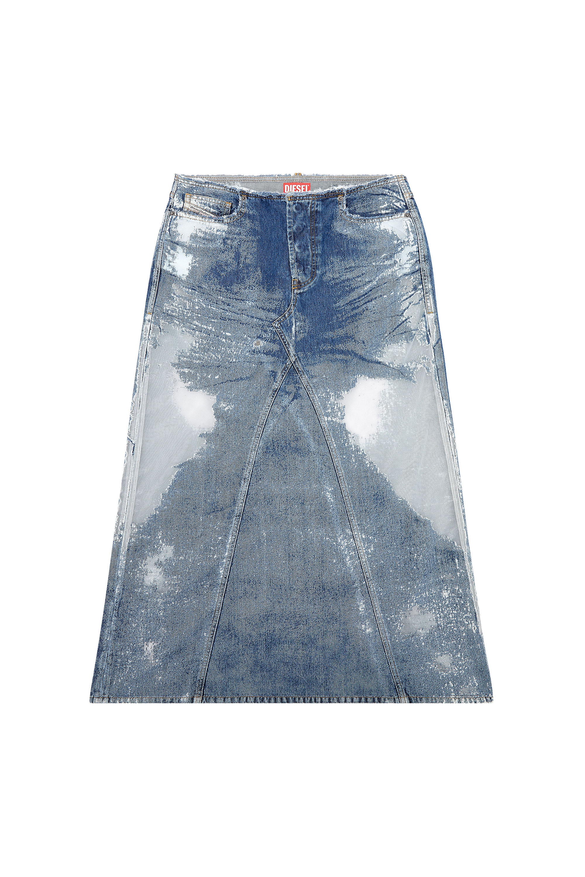 Diesel - DE-PAGO-FSD2, Woman's Long denim skirt with devor&eacute; in Medium blue - 2