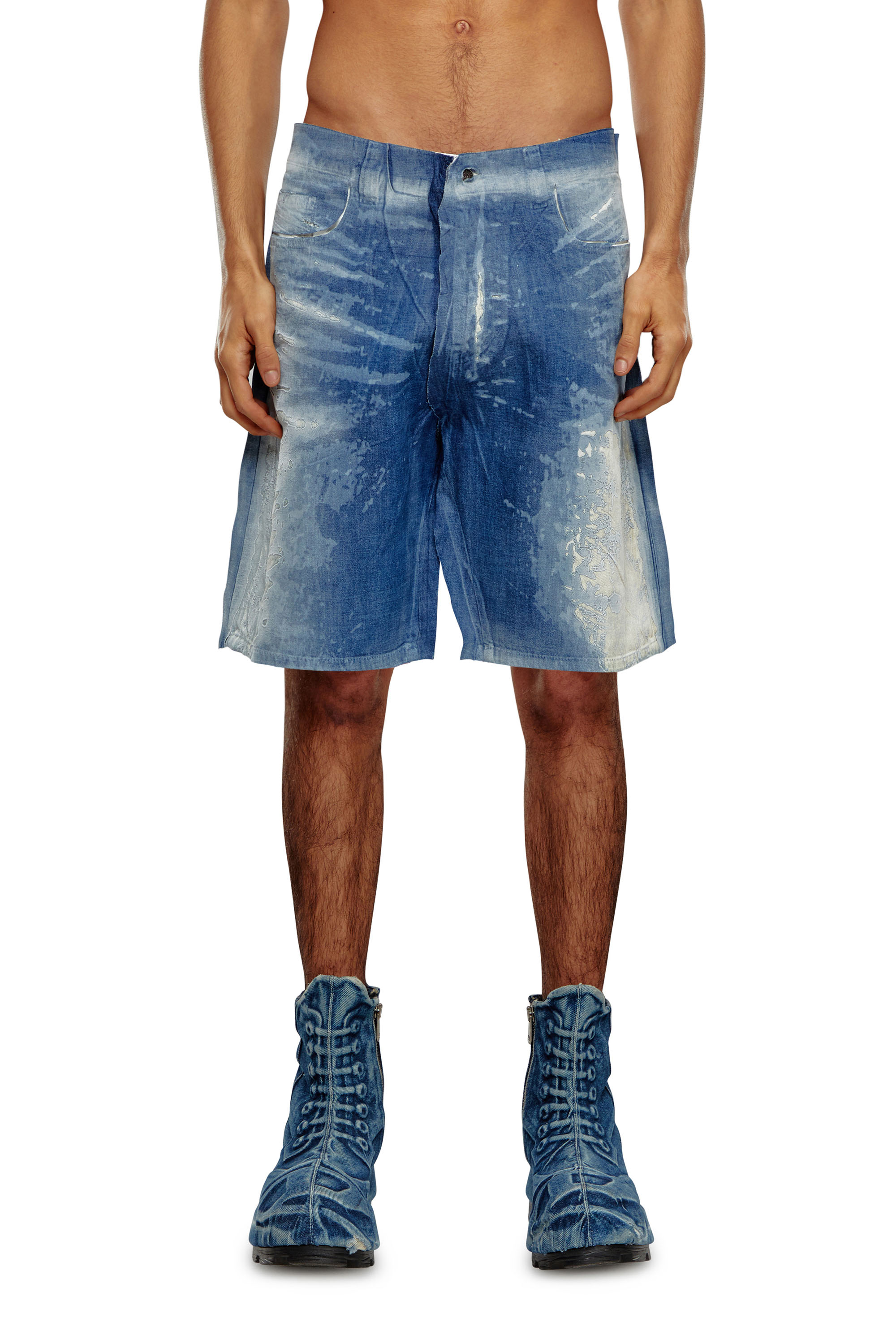 Diesel - D-SHORTY-FSE, Short en denim effet peel-off d&eacute;vor&eacute; Homme in Bleu - 3