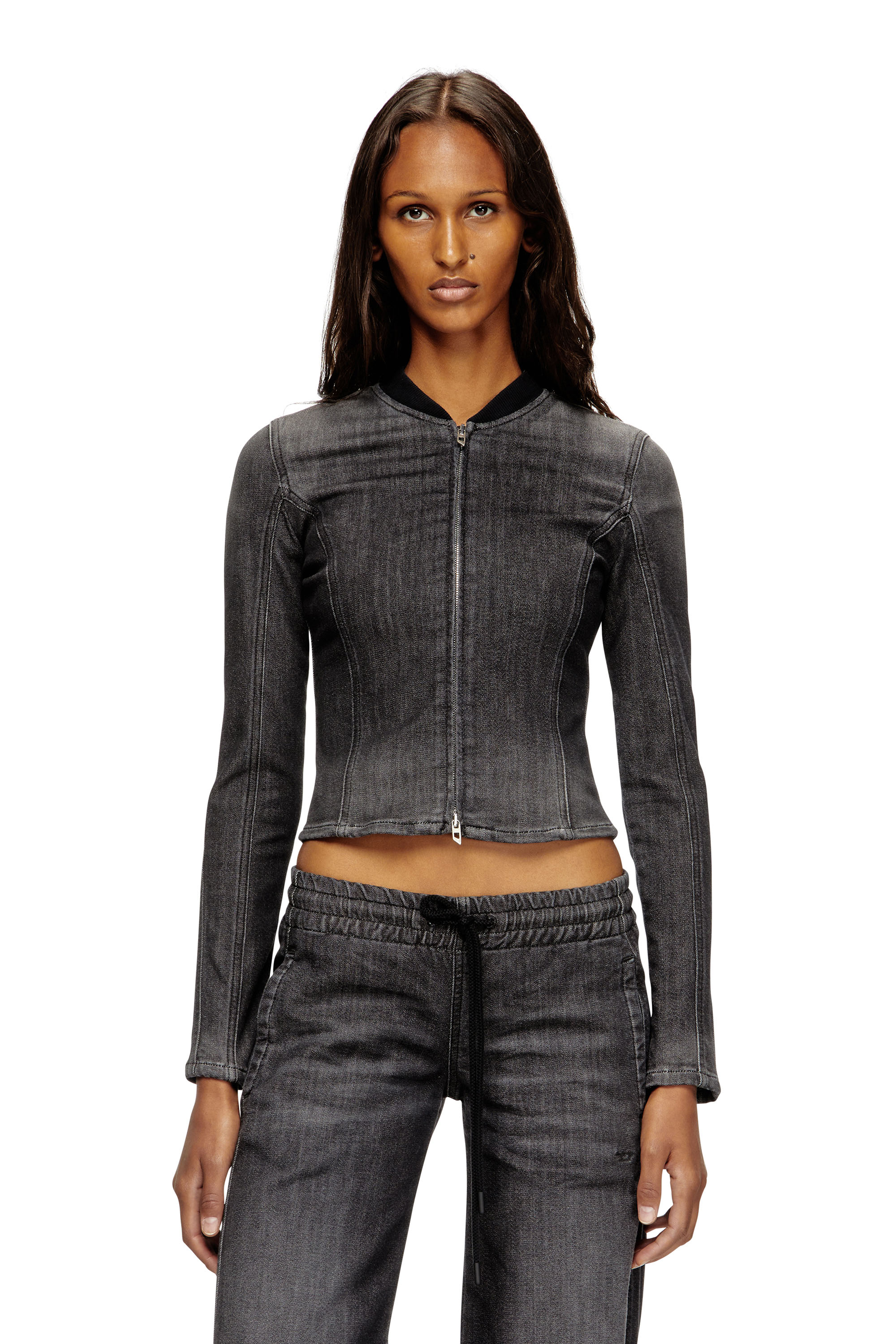 Diesel - DE-GARY-D JOGG, Female's Cropped jacket in monochrome denim in Black - 1